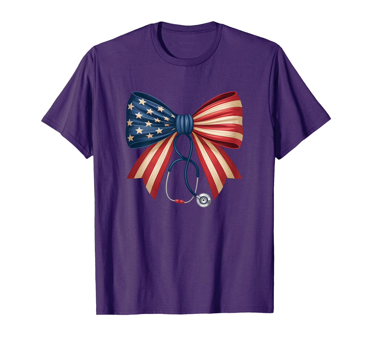 American Flag Bow Stethoscope 4th of July Nurse Pride T-Shirt
