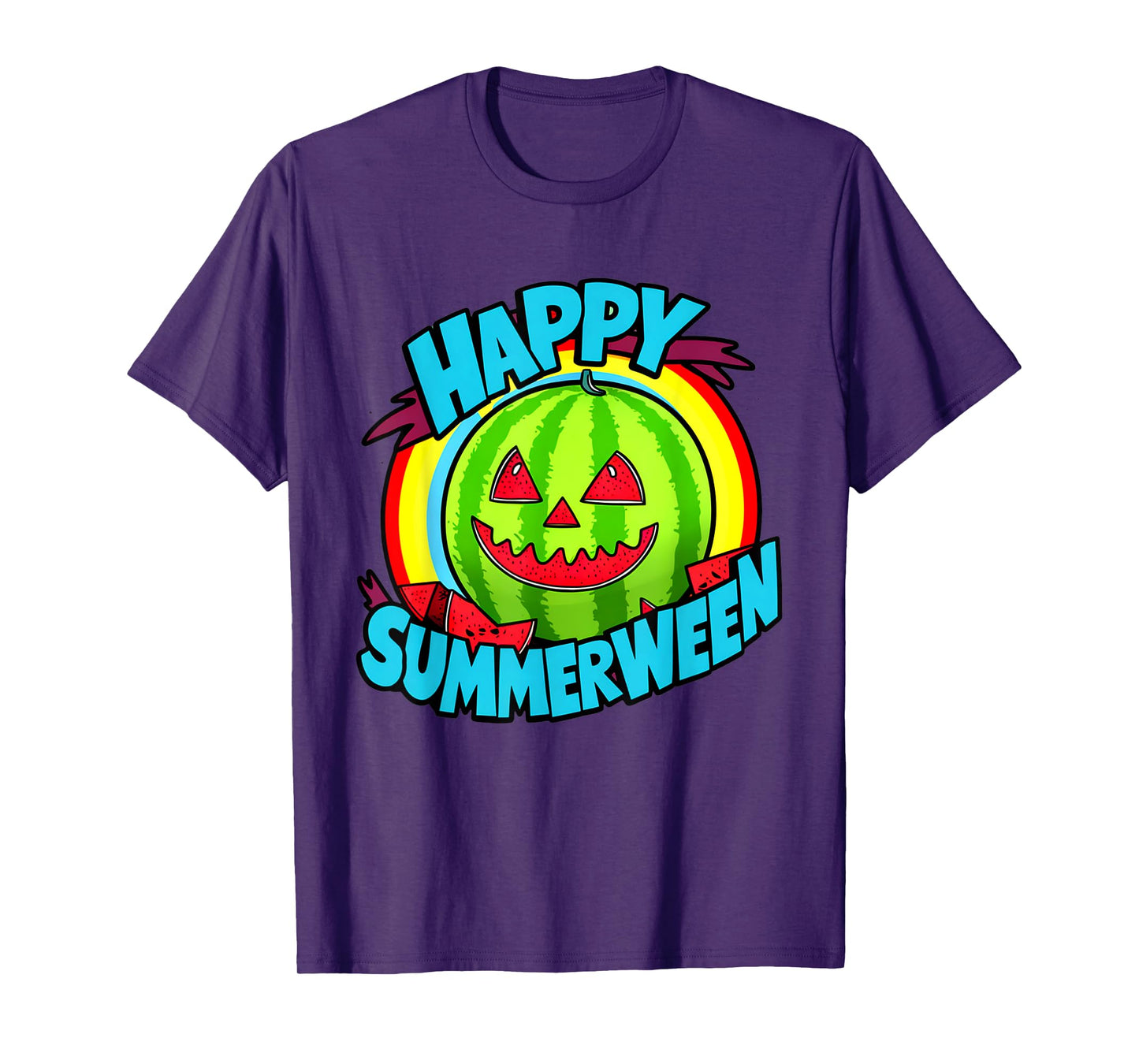 Happy Summerween Summer Watermelon Jack-o-lantern Halloween Men Women T-Shirt