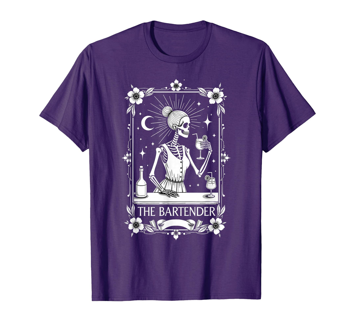 Gothic Tarot Card Skeleton Cocktail Bartender T-Shirt