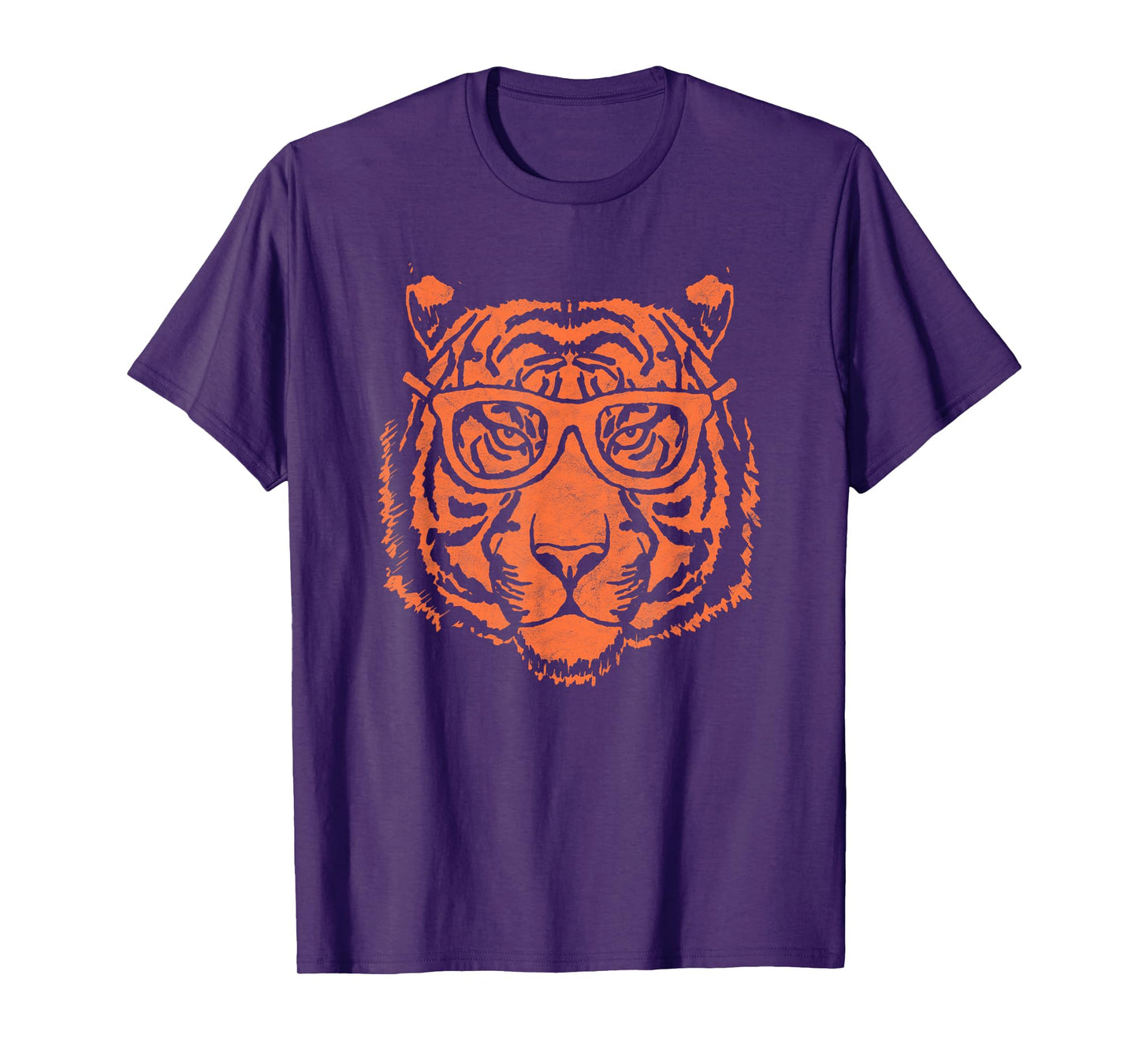 Artistic Orange Tiger Head & Hipster Glasses Funny Graphic T-Shirt