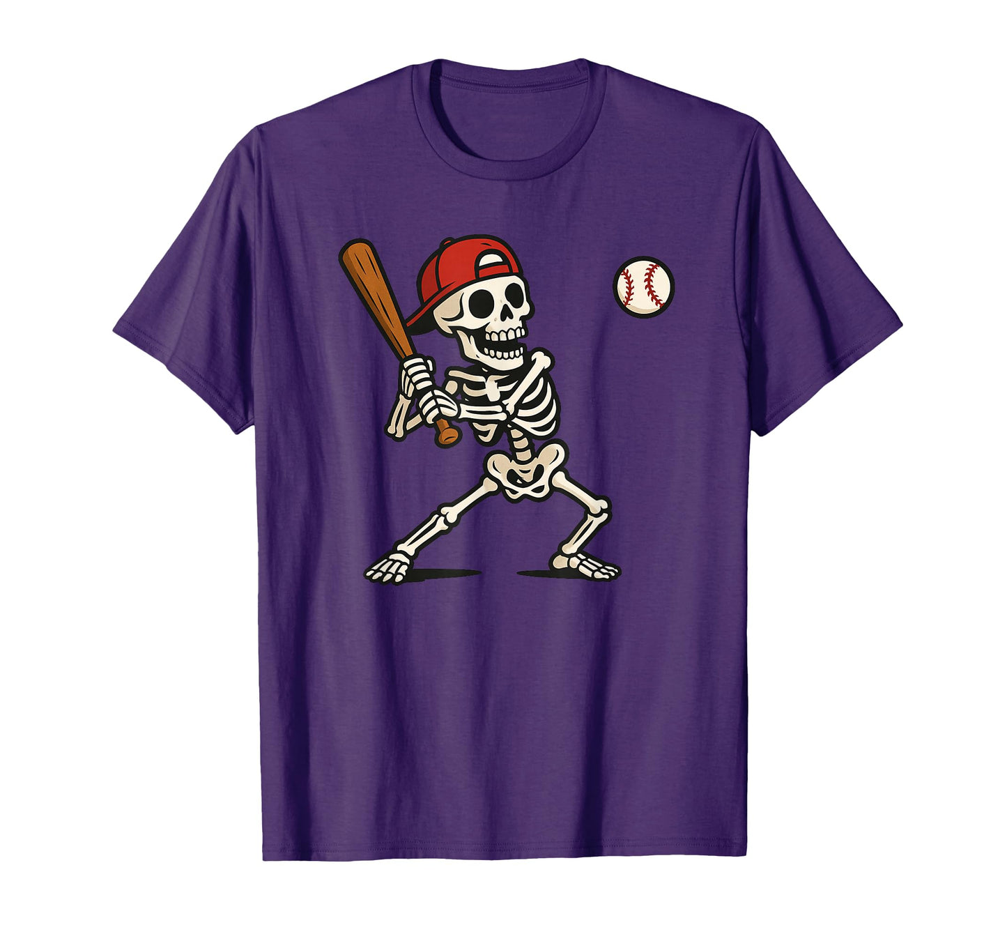Funny Skeleton Batting Baseball Halloween Men Women Kids T-Shirt