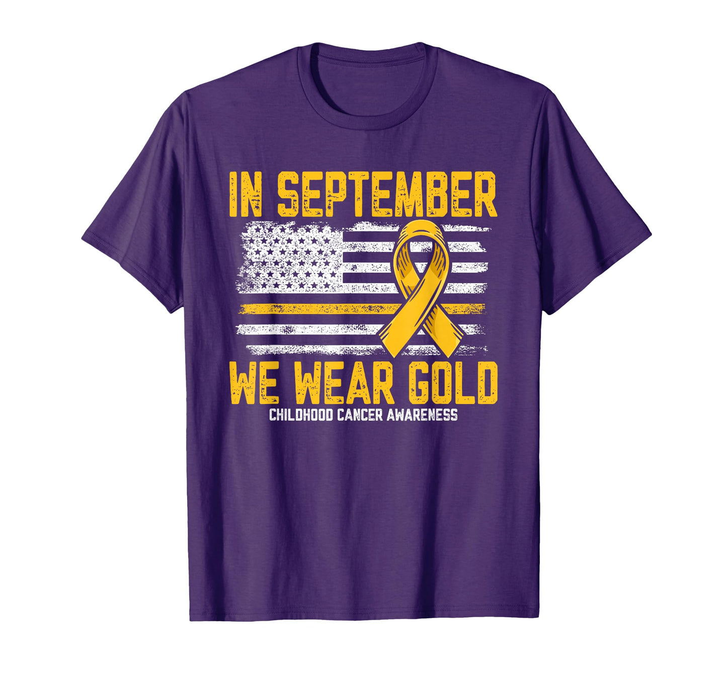 In September we Wear Gold Us Flag Childhood Cancer Awareness T-Shirt