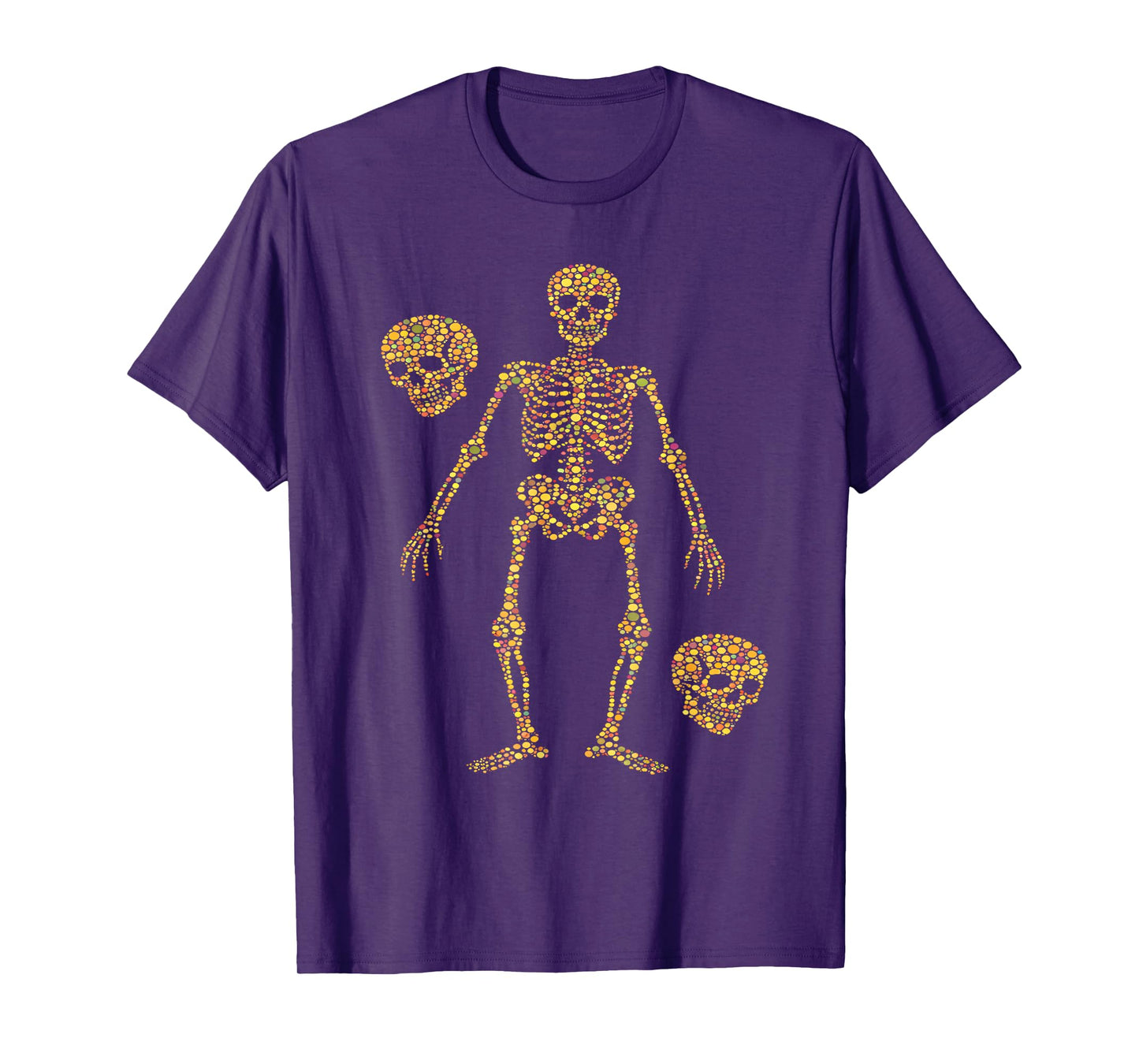 Retro Style Colorful Dots Skull Skeleton Halloween T-Shirt