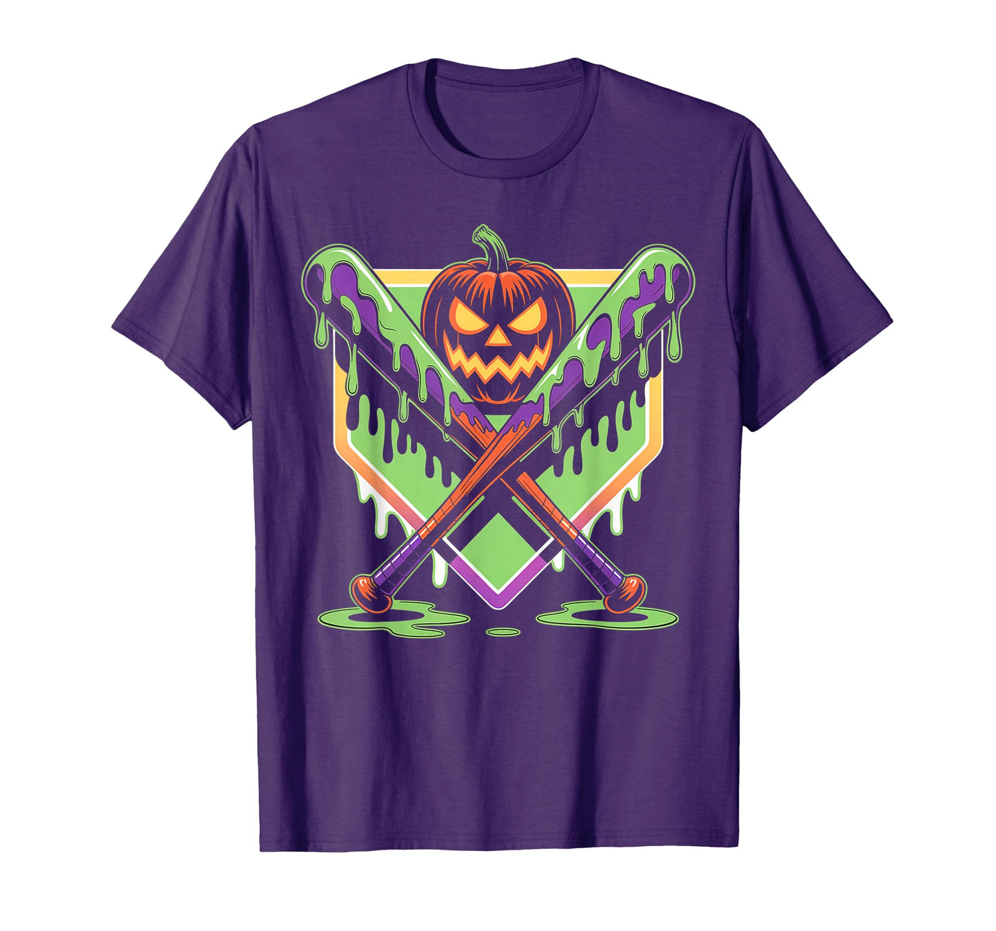 Halloween Pumpkin Baseball Crossed Bats Dripping Horror T-Shirt