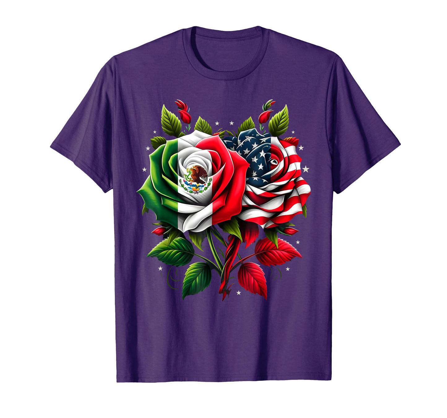 Mexico USA Flag Mexican Flag American Flag Rose Flower T-Shirt