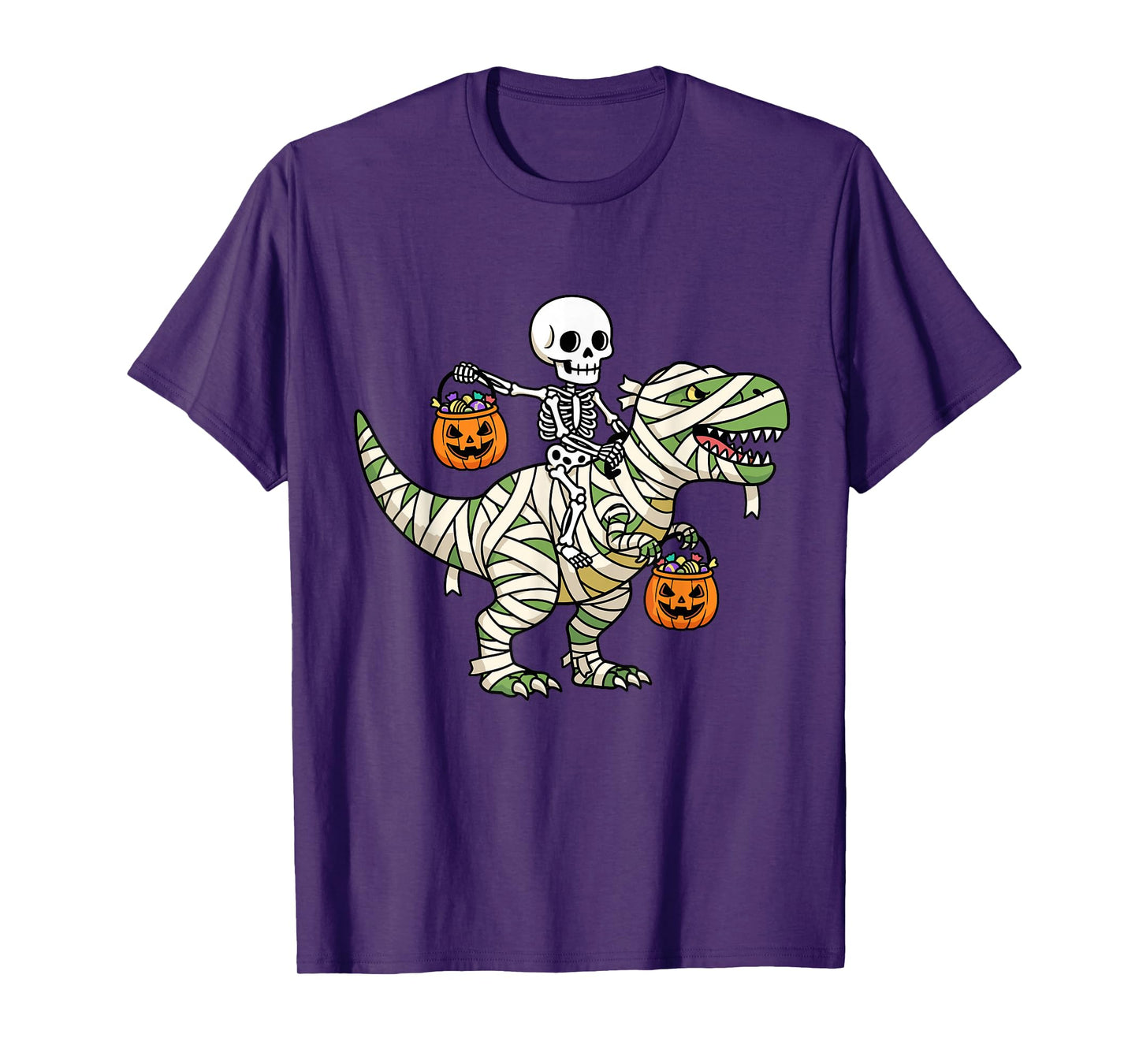 Skeleton Riding Mummy Dinosaur T-Rex Funny Halloween Pumpkin T-Shirt