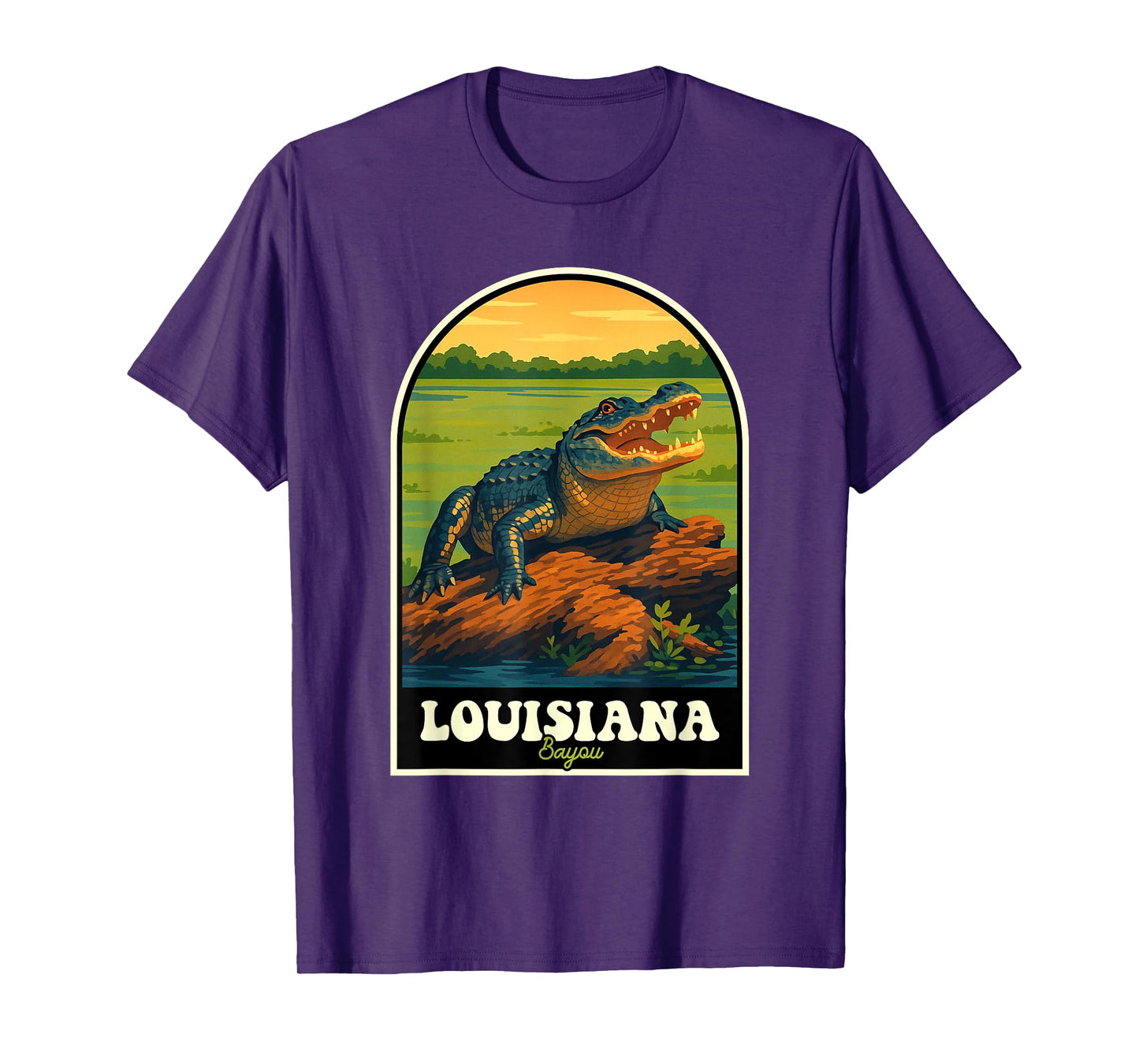 Louisiana Bayou Alligator Retro Wildlife Travel Art T-Shirt