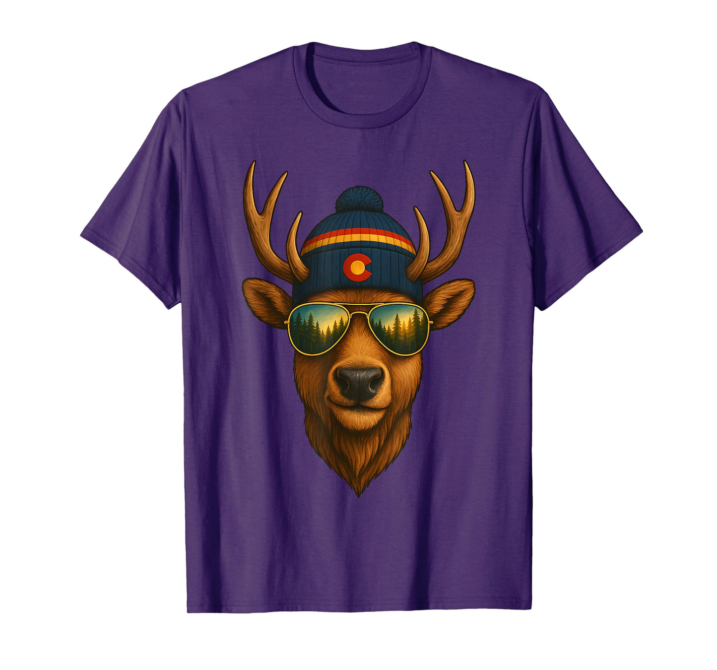 Colorado Elk Beanie Design Cool Mountain Wildlife Graphic T-Shirt