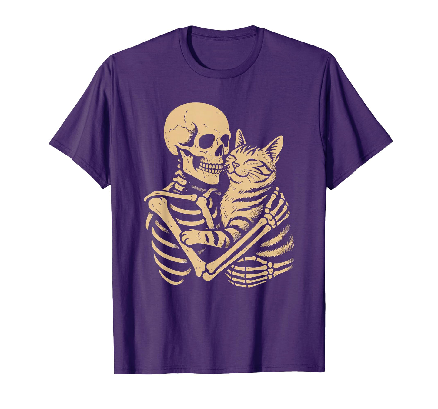 Skeleton Hugging Cat Lovers Halloween T-Shirt