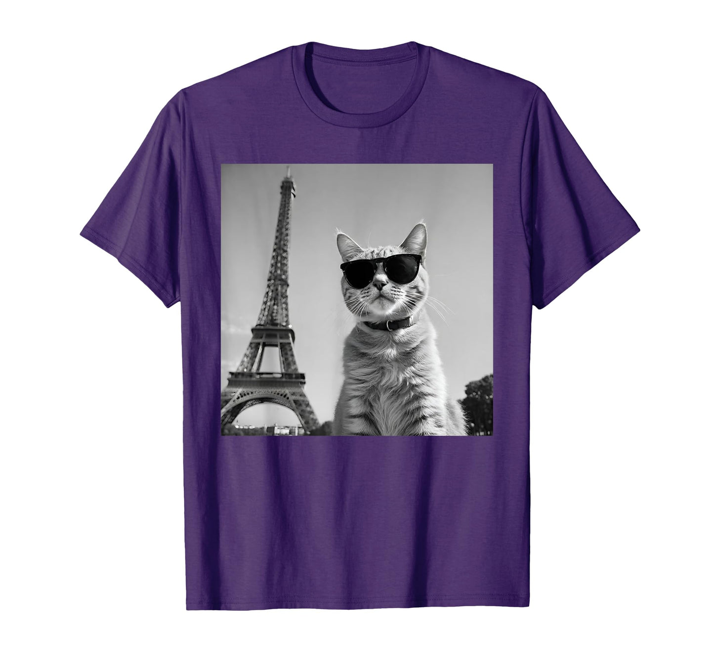 Funny French Cat Wearing Sunglasses And Paris Eiffel Tower T-Shirt