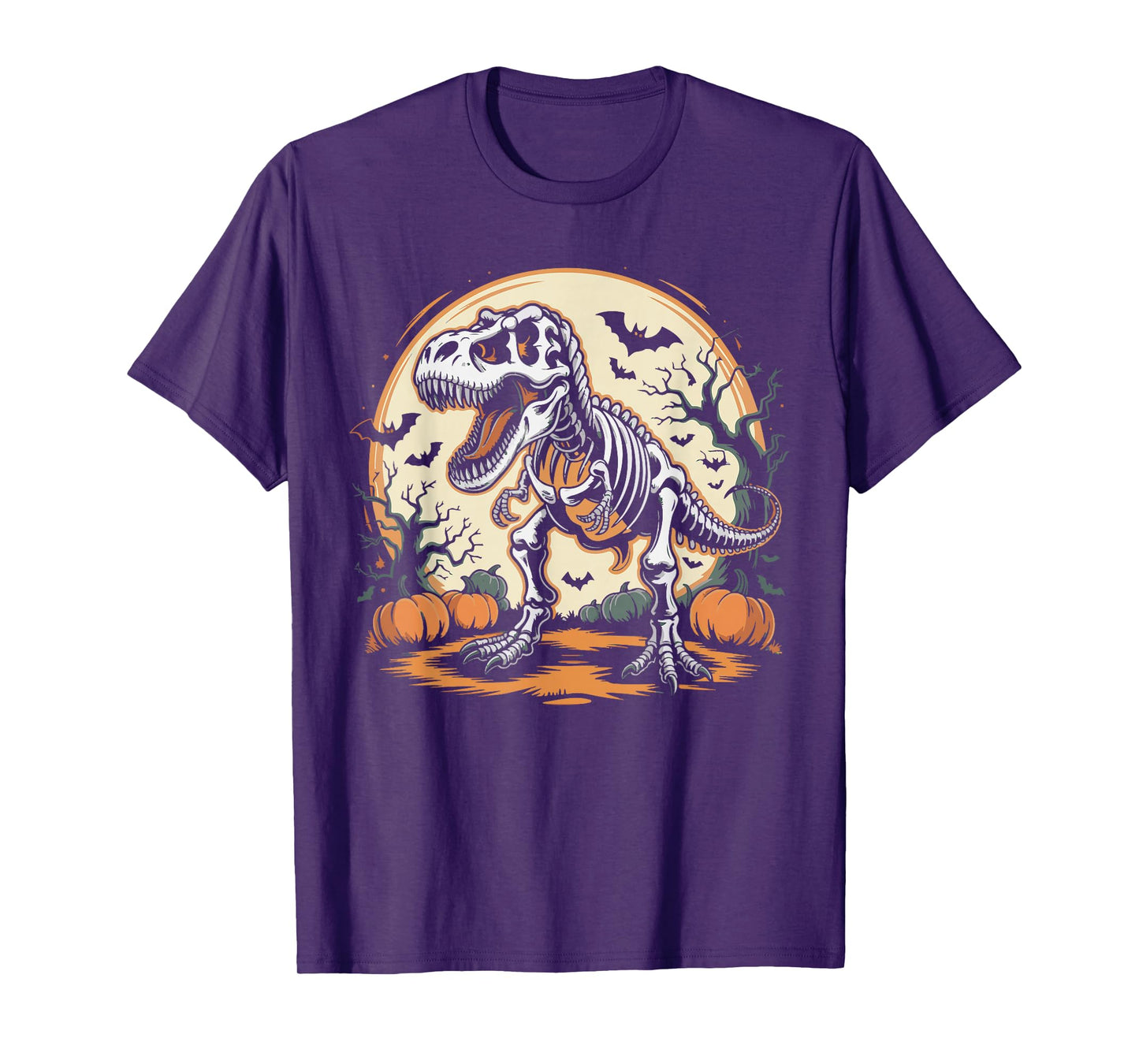 Scary Dinosaur Skeleton Pumpkin T Rex Bones Halloween Night T-Shirt
