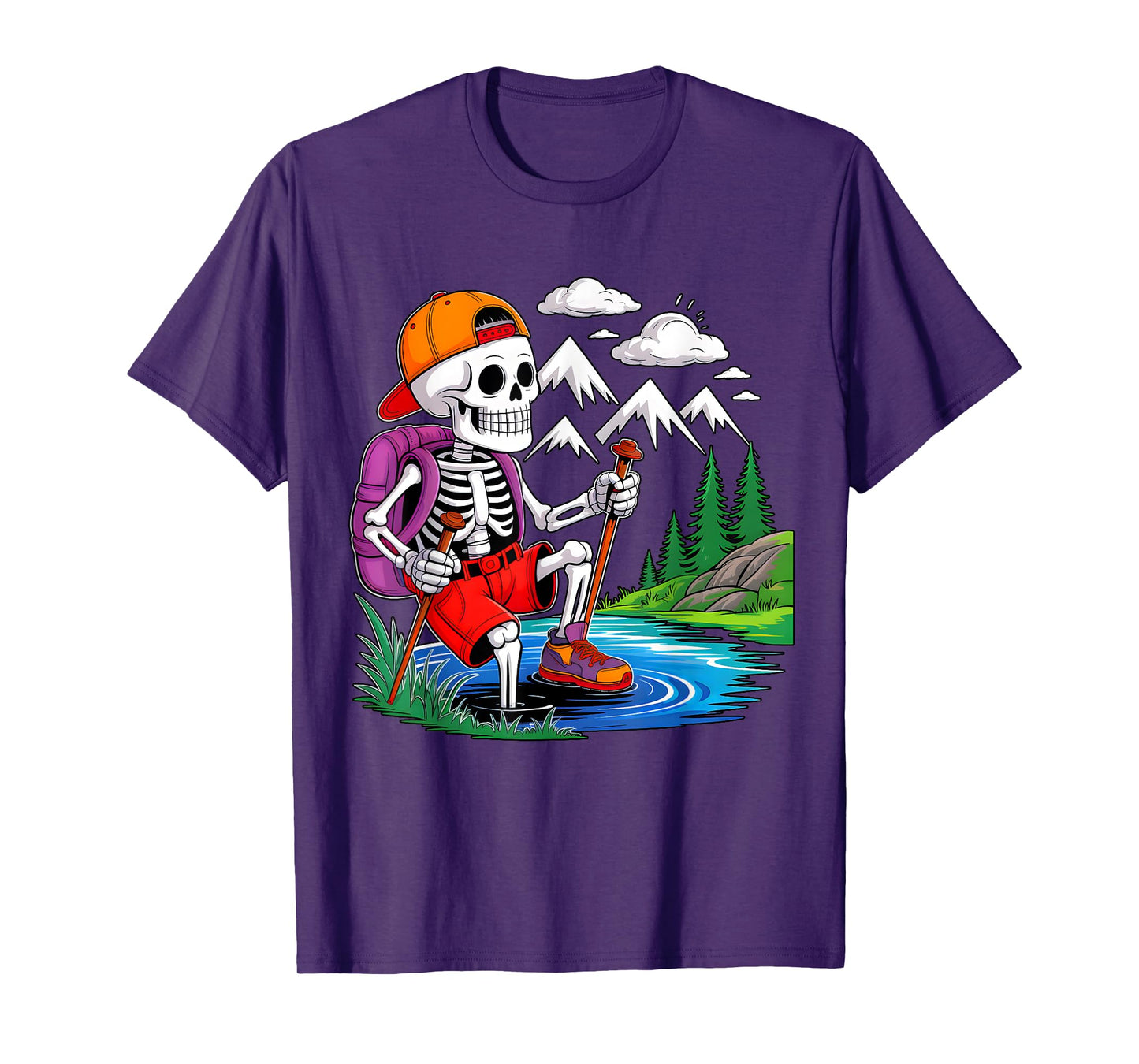 Skeleton Hiking Halloween Costume Funny Hiking Men Women T-Shirt