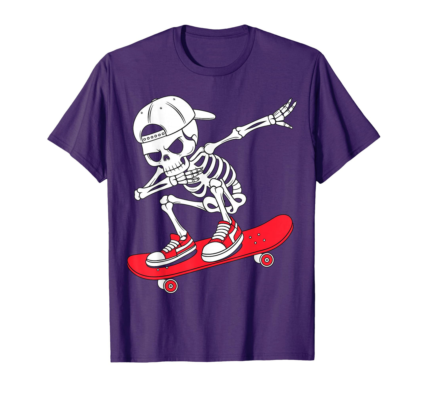 Dabbing Skeleton On Skateboard Cool Skater Funny Halloween T-Shirt