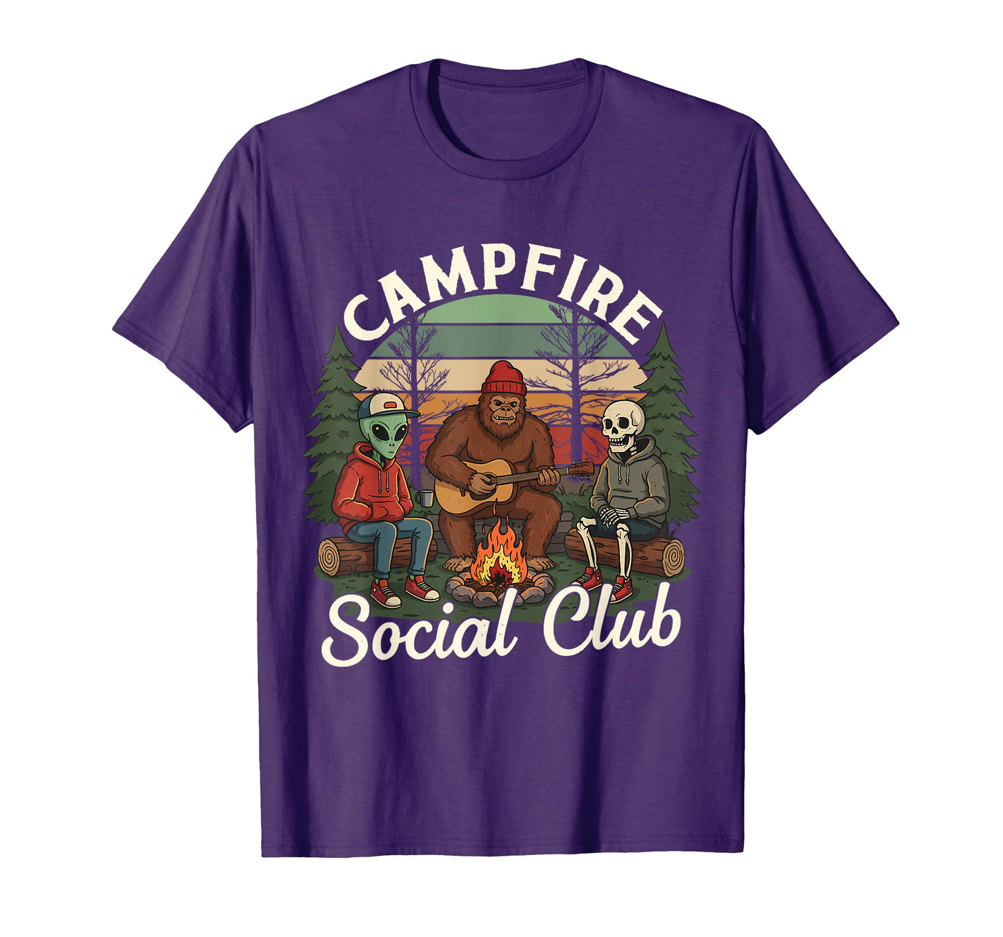 Campfire Social Club Funny Bigfoot Alien Skeleton Cryptid T-Shirt