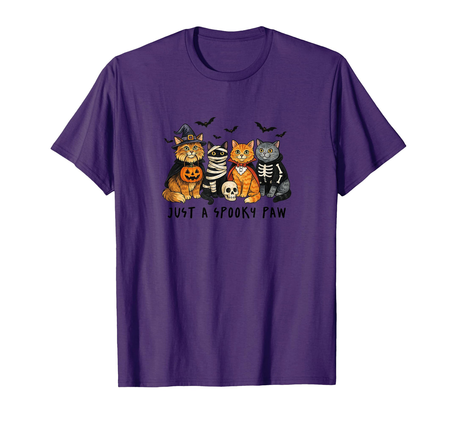Halloween Cat Design with Witch Mummy Vampire Skeleton T-Shirt