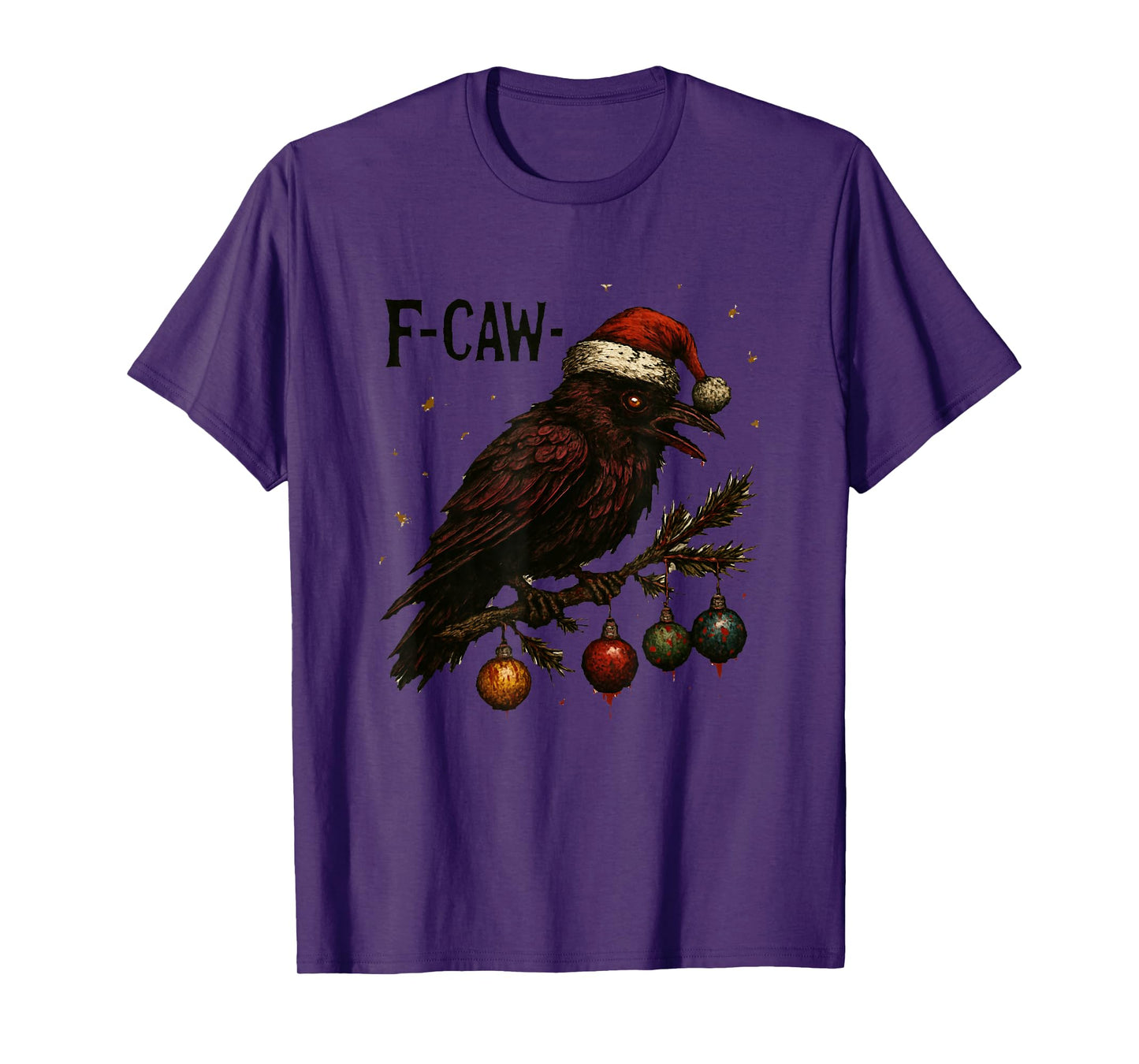 Black Crow F-Caw-F Funny Retro Christmas Lights Santa hat T-Shirt