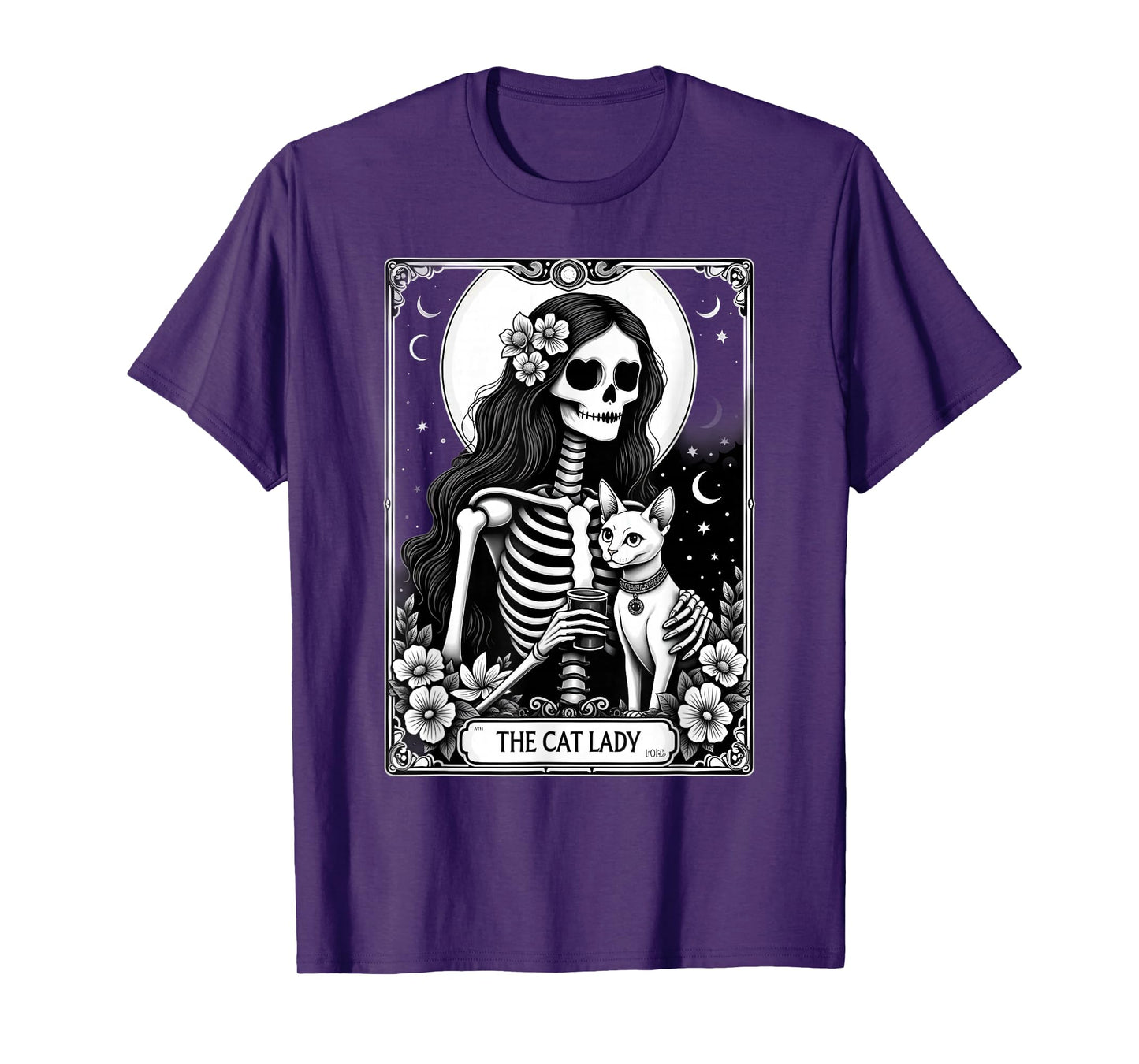 Gothic Tarot Card Cat Lady Skeleton Coffee T-Shirt