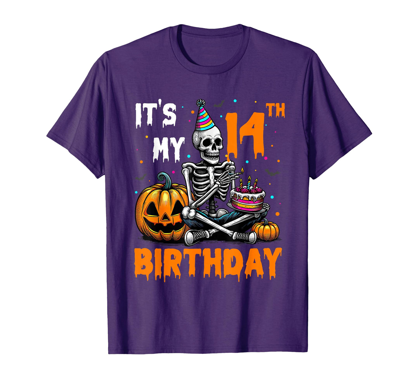 Skeleton 14th Birthday Halloween Party Kids 14 Years Gift T-Shirt