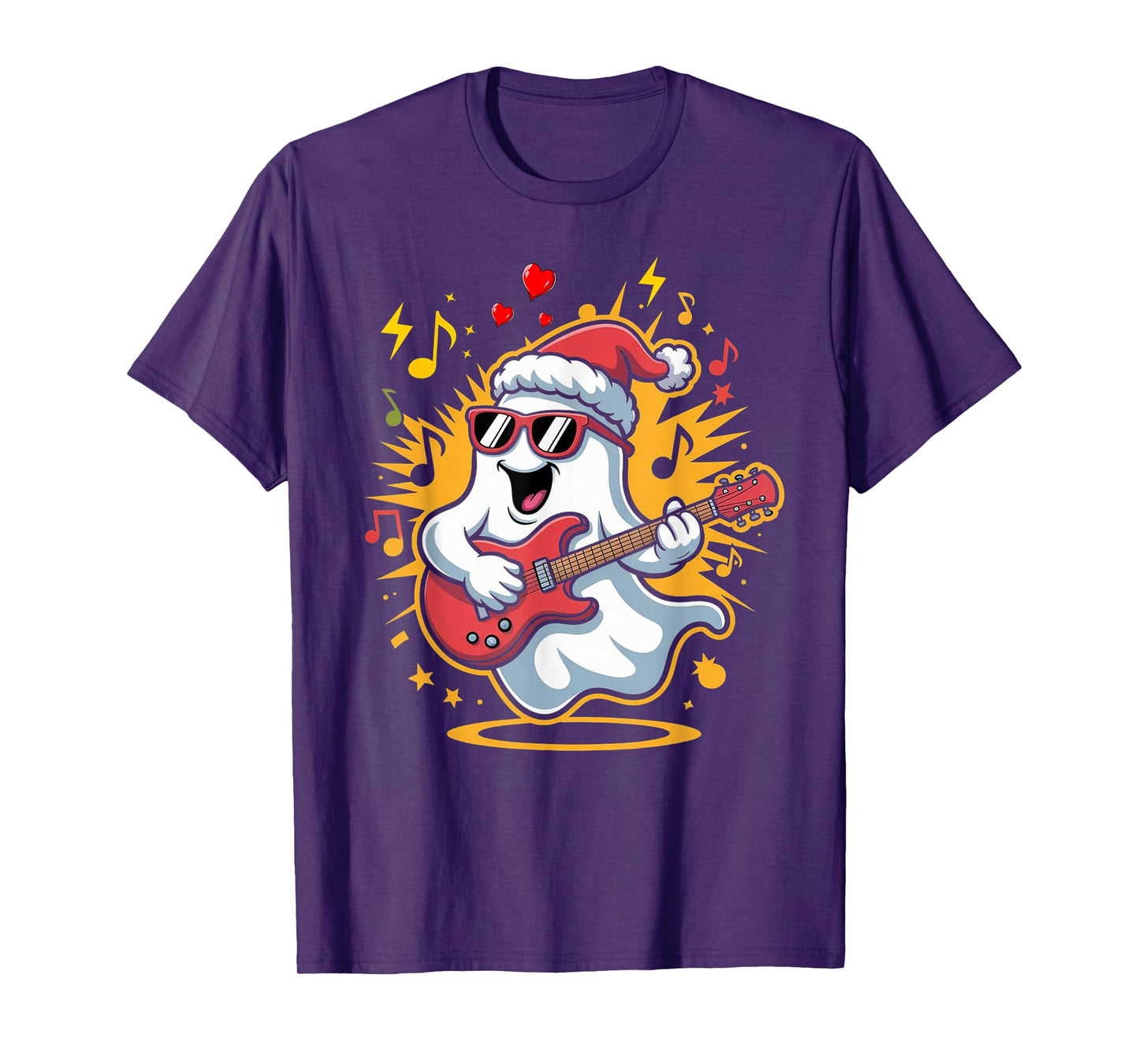 Halloween Rocker Ghost Santa Hat Cool Christmas Love Music T-Shirt