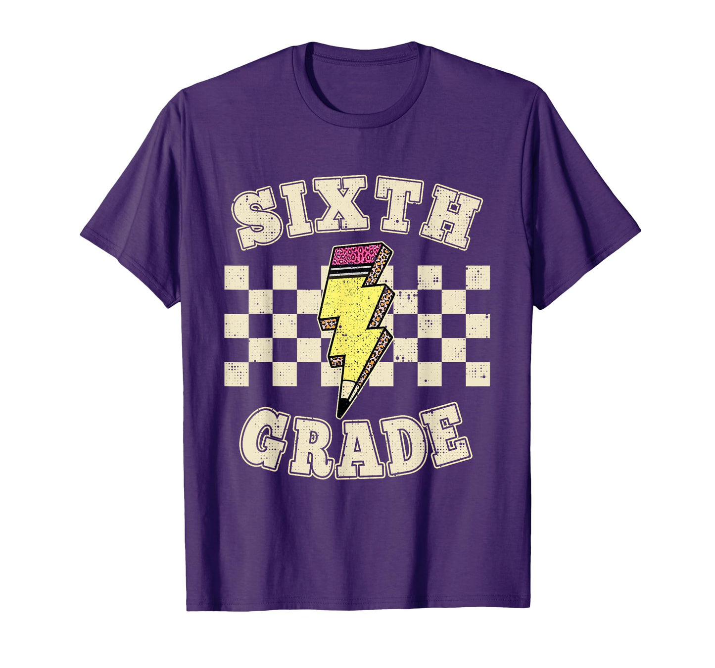 Retro 6th Sixth Grade Teacher Lightning Bolt Pencil Teacher T-Shirt