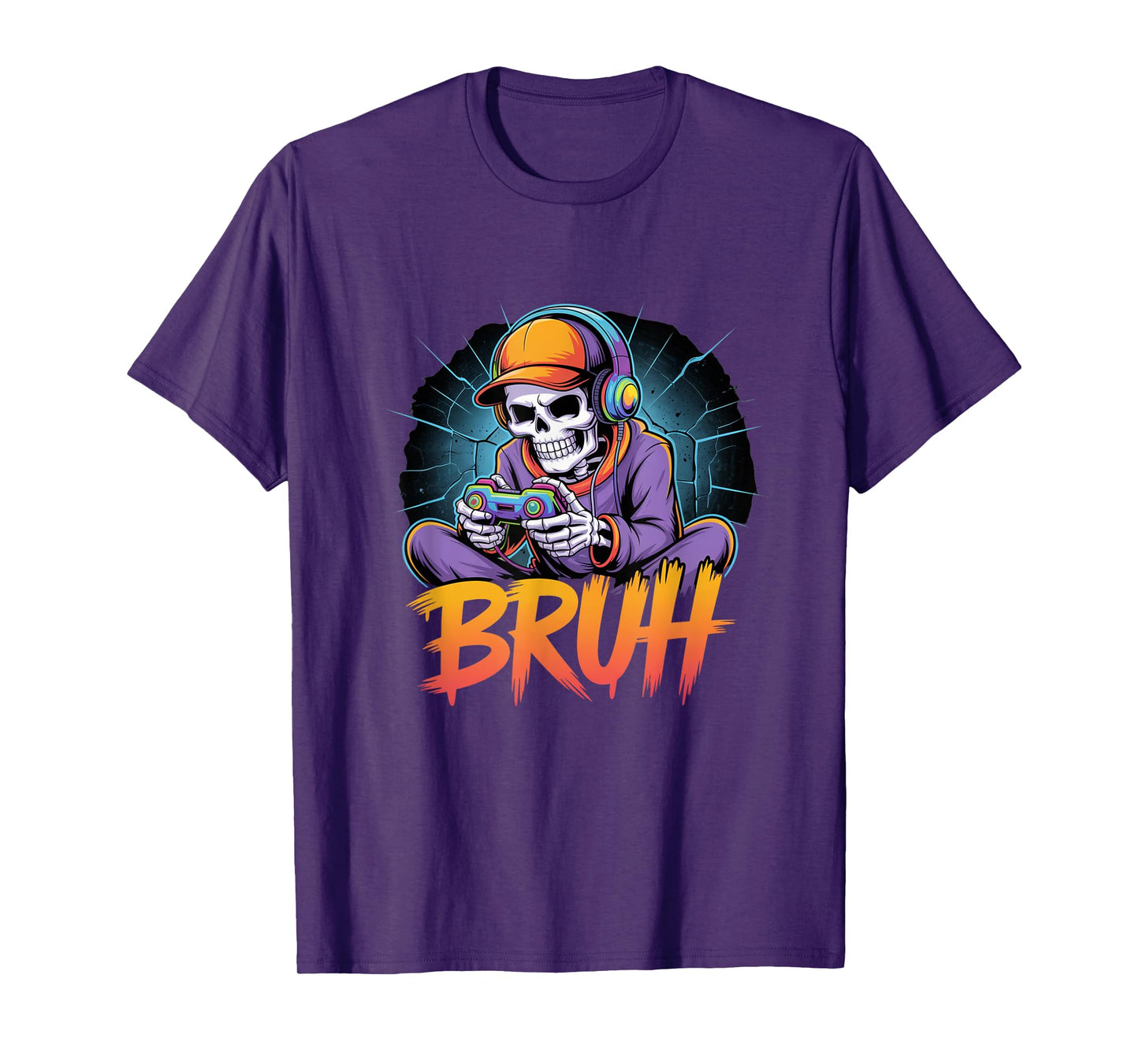 Bruh Halloween Boys Kids Gamer Mens Skeleton Video Gaming T-Shirt