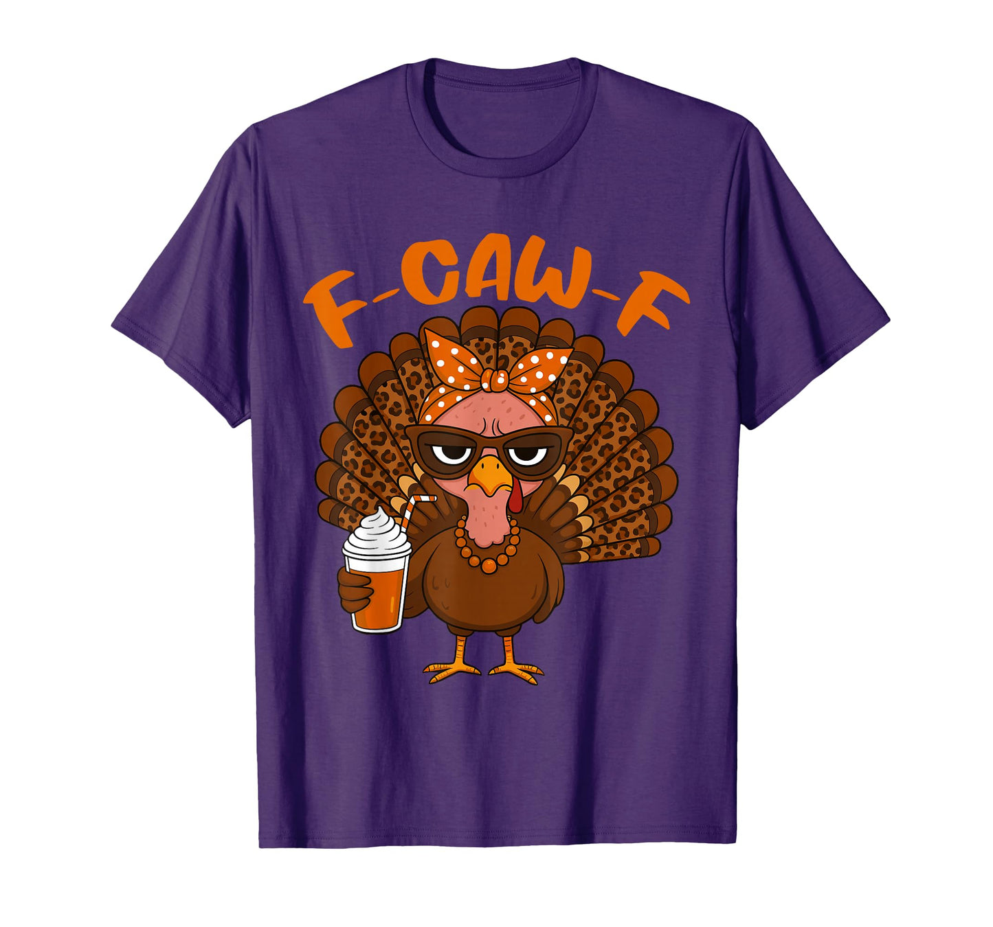 Thanksgiving for Women Turkey Drinking Coffee Leopard T-Shirt