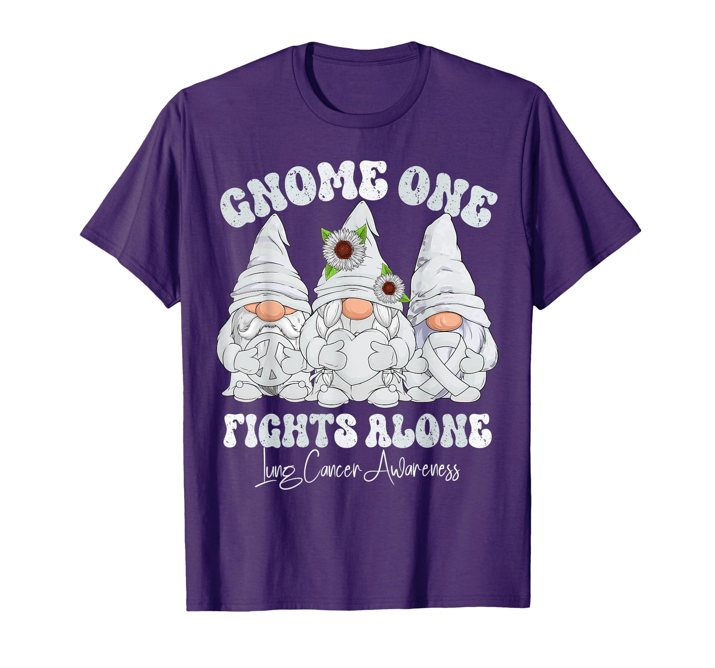 Lung Cancer Awareness Month White Ribbon Gnomies T-Shirt