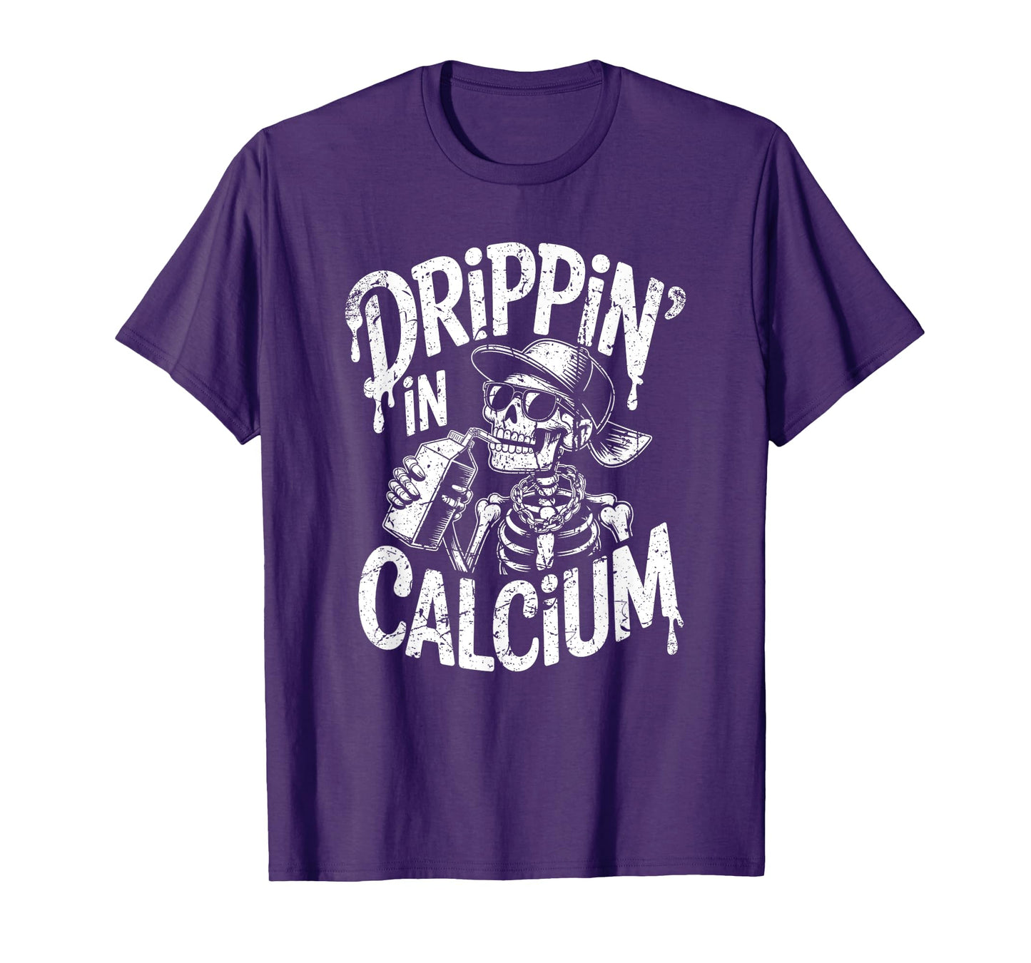 Drippin in Calcium Funny Skeleton Sipping Milk Ironic Design T-Shirt