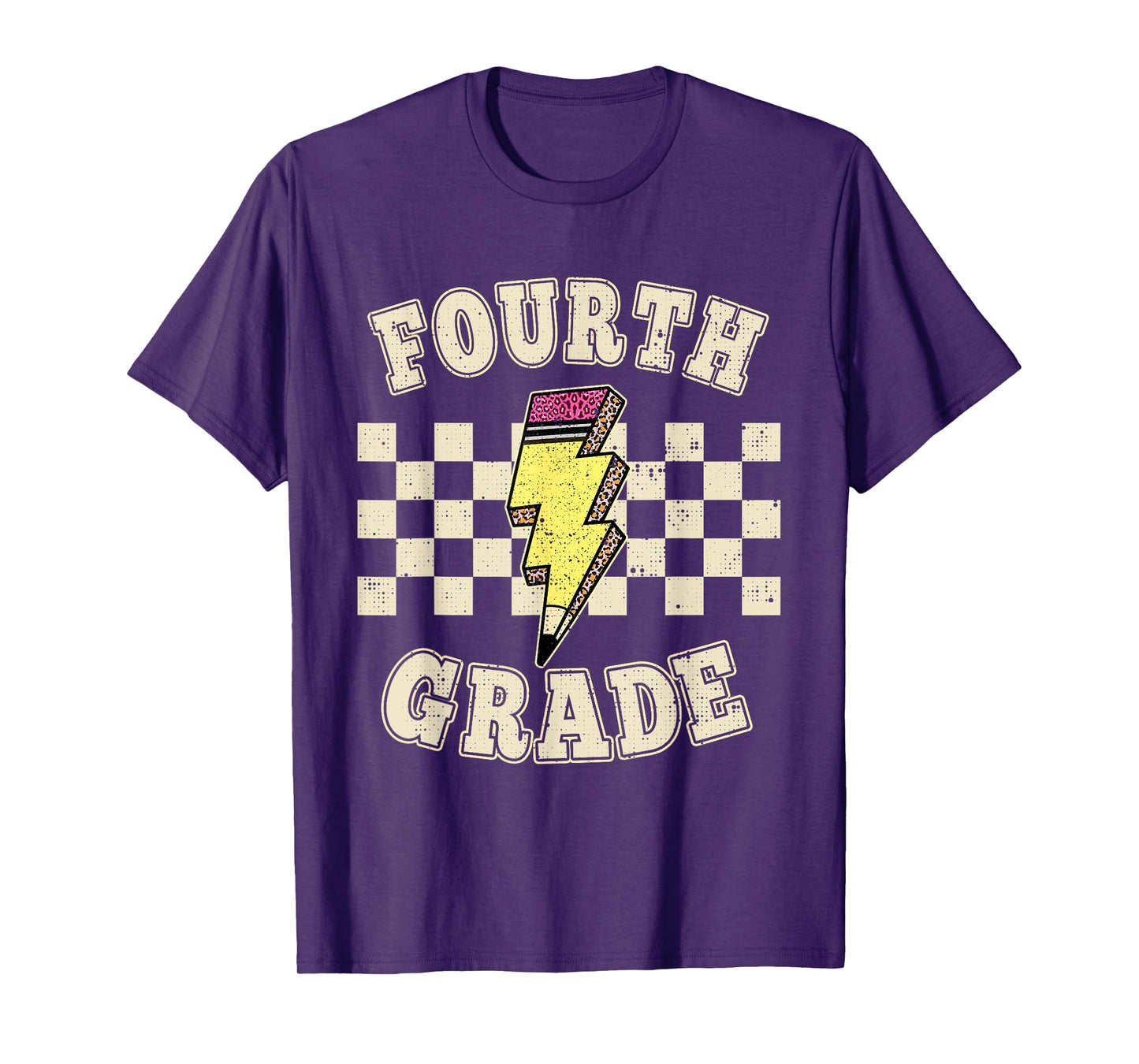 Retro 4th Fourth Grade Teacher Lightning Bolt Pencil Teacher T-Shirt