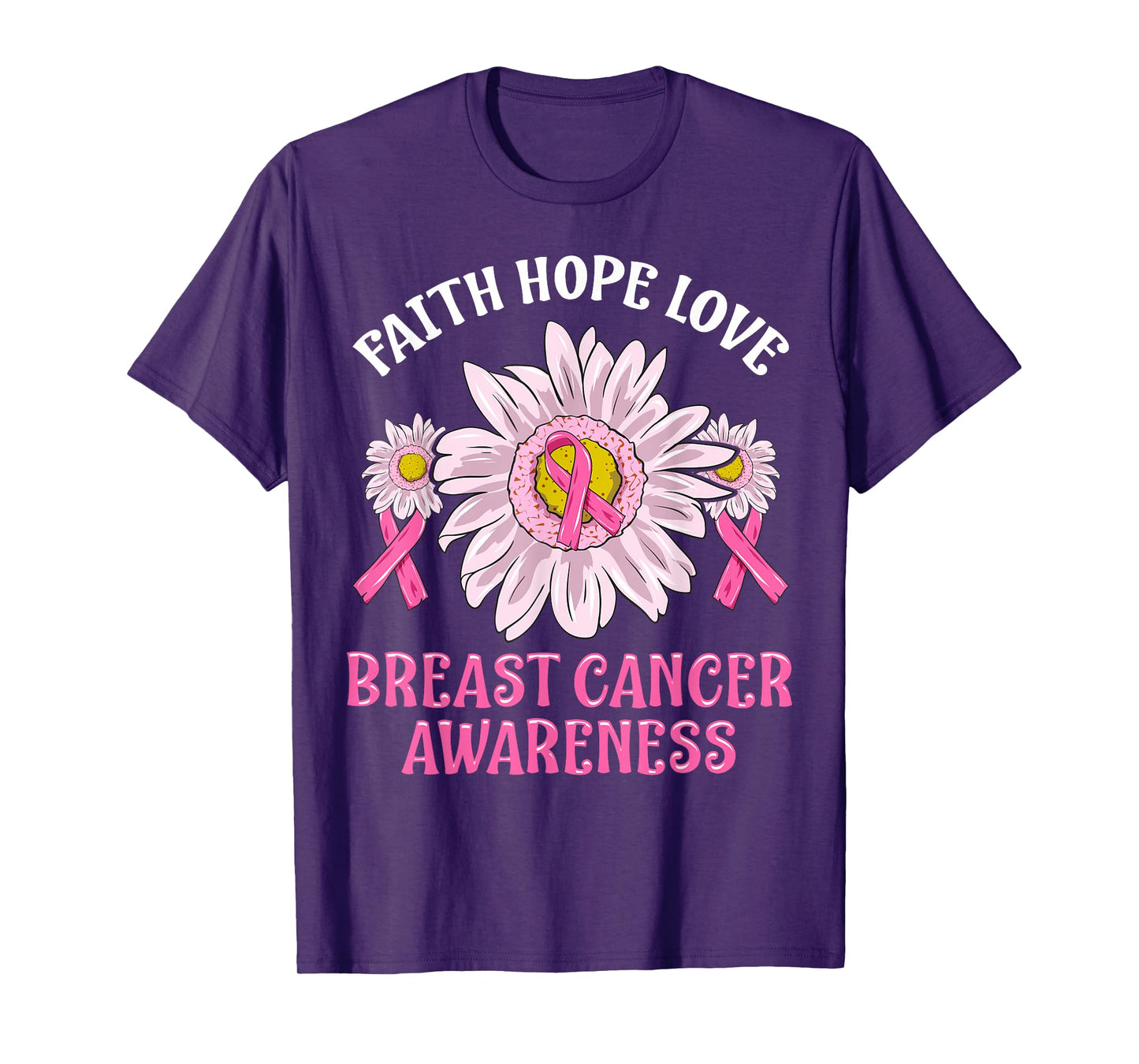 Faith Hope Love Breast Cancer Awareness Flower Pink Ribbon T-Shirt