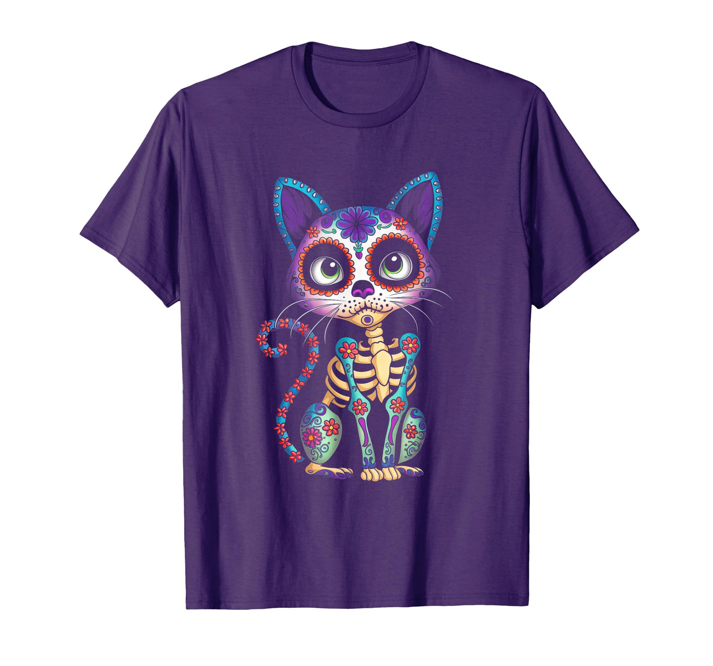 Dia De Los Muertos Cinco De Mayo Cat Sugar Skull Men Women T-Shirt