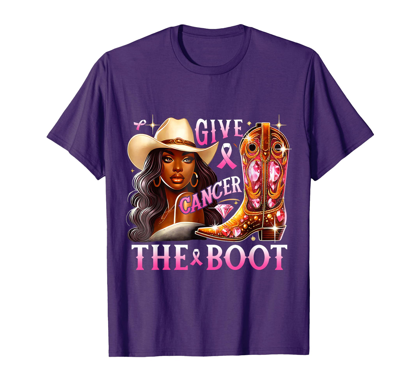Give Cancer The Boot Breast Cancer Awareness Melanin Cowgirl T-Shirt