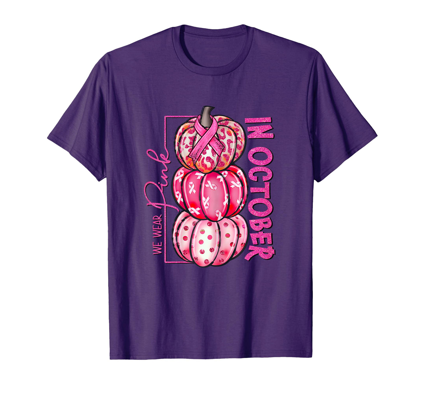 In October We Wear Pink Pumpkin Leopard Breast Cancer Girls T-Shirt