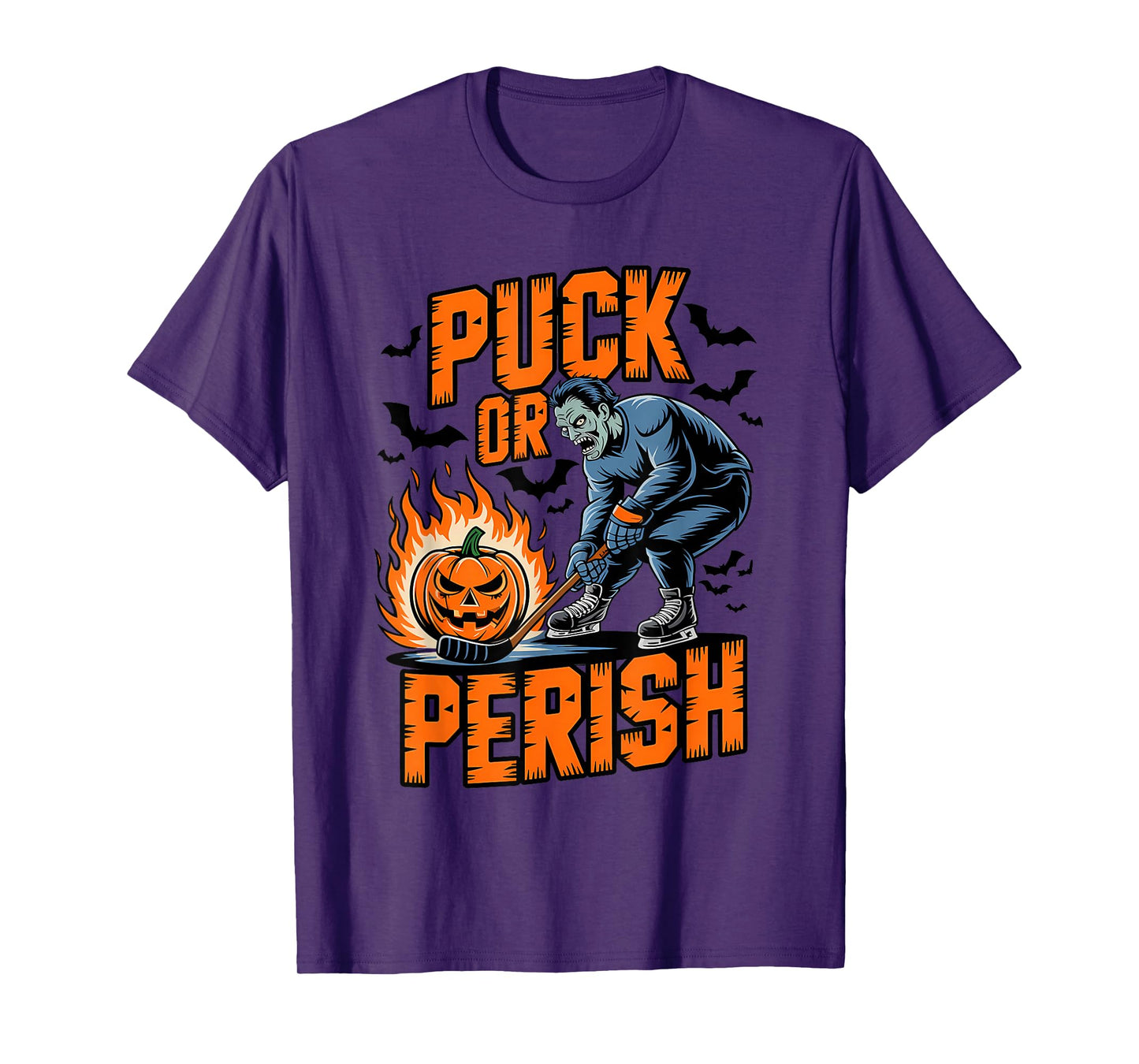 Puck or Perish Funny Hockey Zombies Halloween T-Shirt