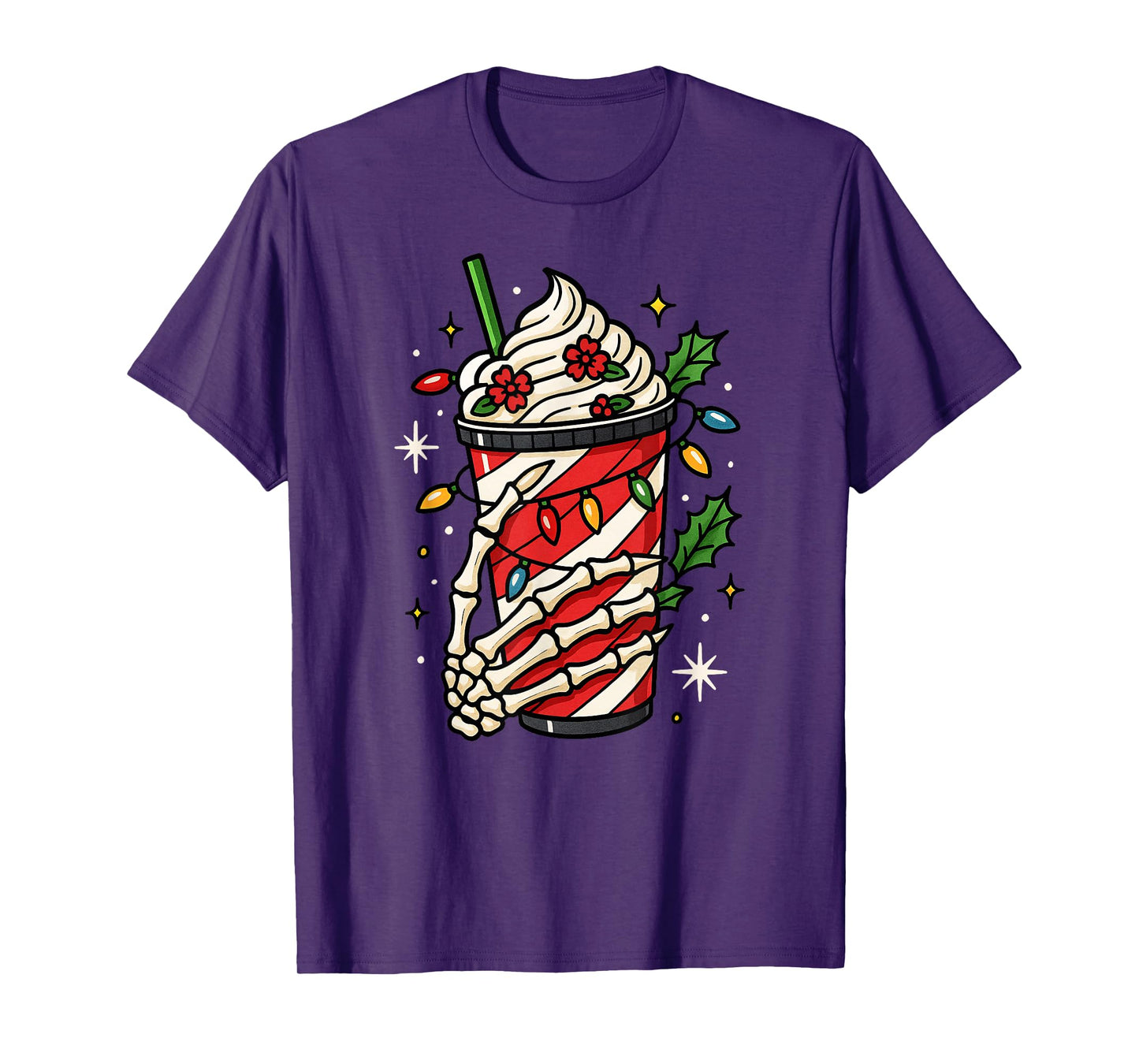 Frappe Halloween Skeleton Hand Christmas Lights Xmas T-Shirt