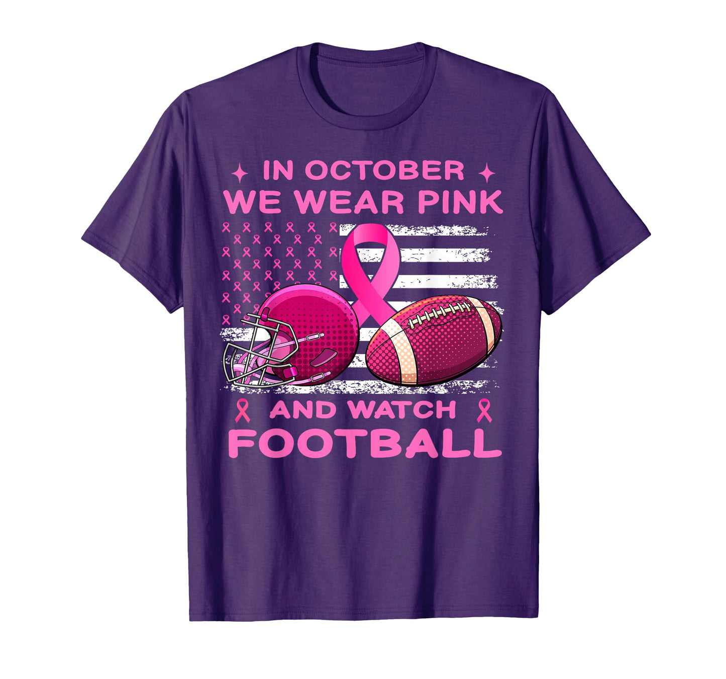 In October We Wear Pink Breast Cancer flag football men boys T-Shirt