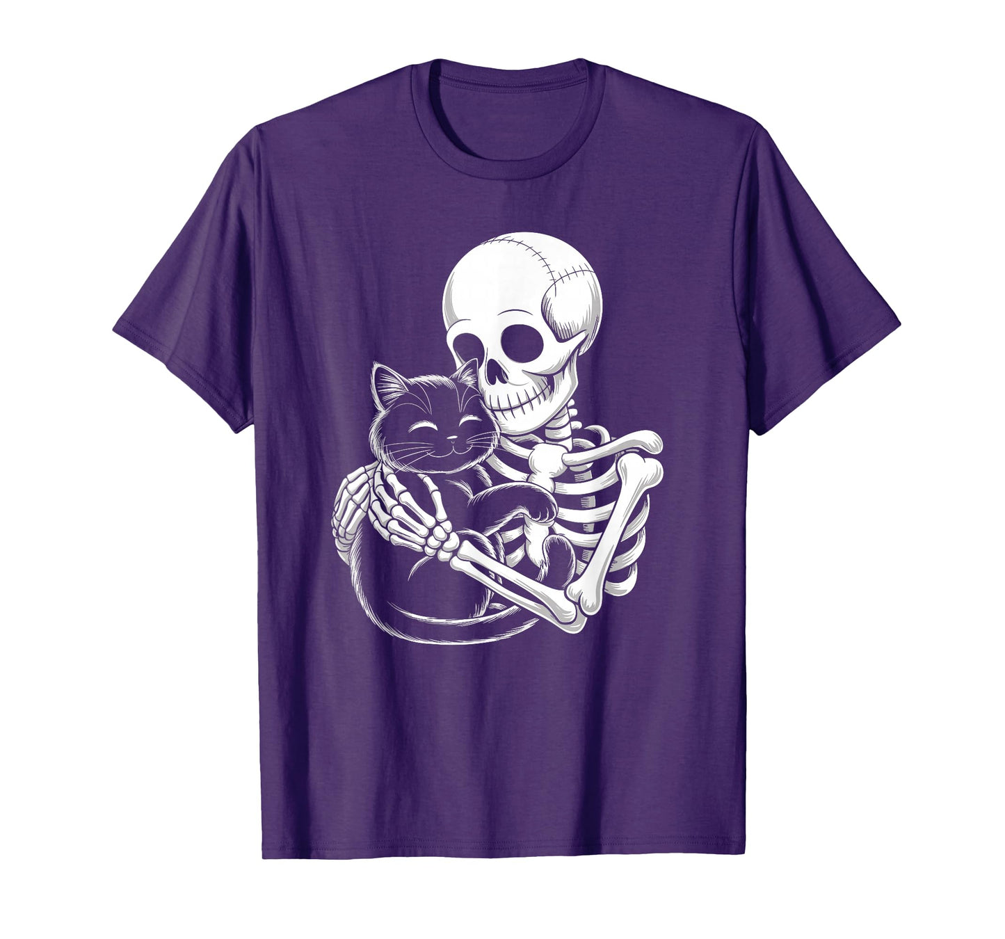 Skeleton Hugging Cat Gothic Style Halloween Graphic T-Shirt