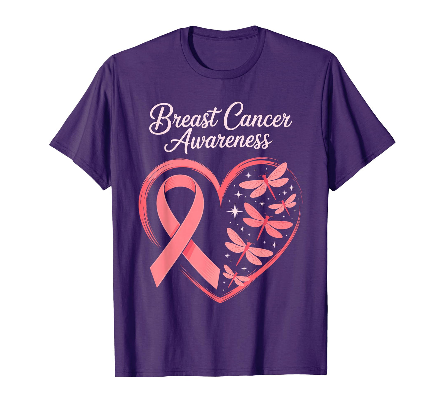 Breast Cancer Awareness Pink Ribbon Heart Dragonflies T-Shirt
