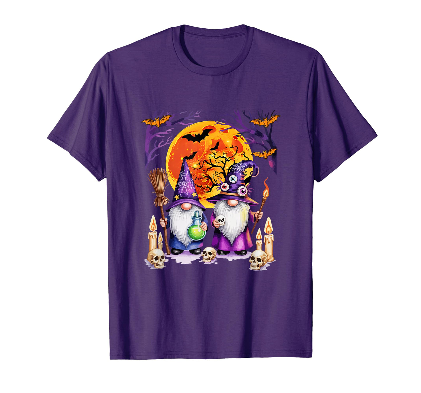 Two Horror Gnomes As Witch Halloween Moon Matching Parties T-Shirt