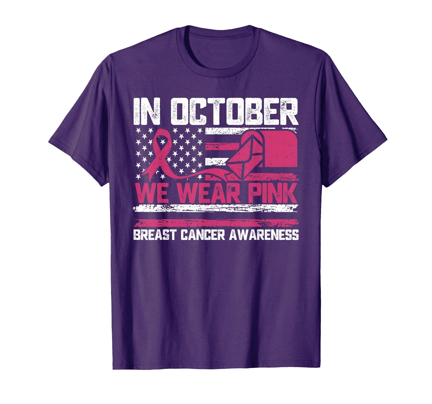 in October We Wear Pink Postal Worker Breast Cancer T-Shirt