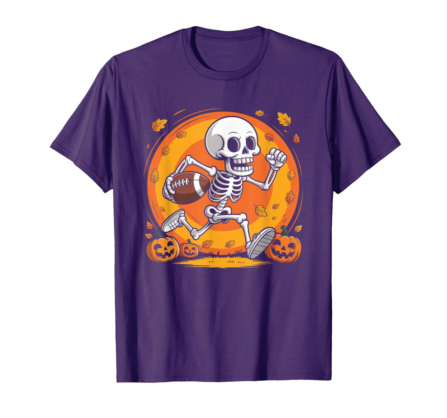 American Football Skeleton Halloween Pumpkin Football Player T-Shirt