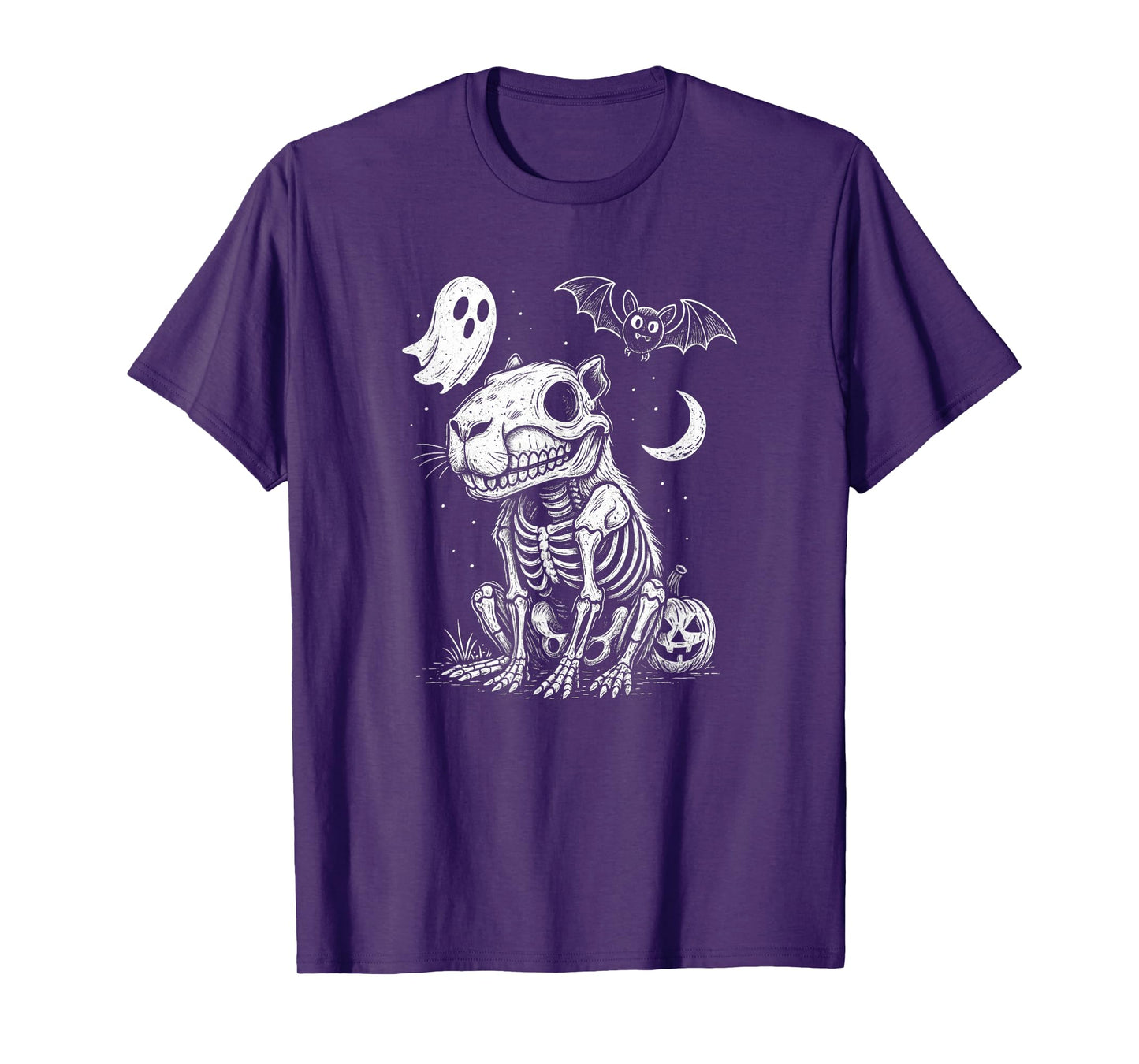 Creepy Capybara Skeleton Halloween Bones Ghost Bat Pumpkin T-Shirt