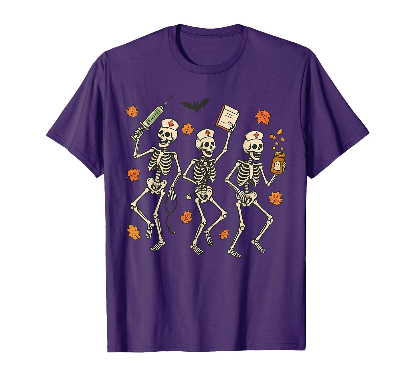 Skeleton Dancing Nurse Halloween Skull Nurse ER Fall Vibes T-Shirt
