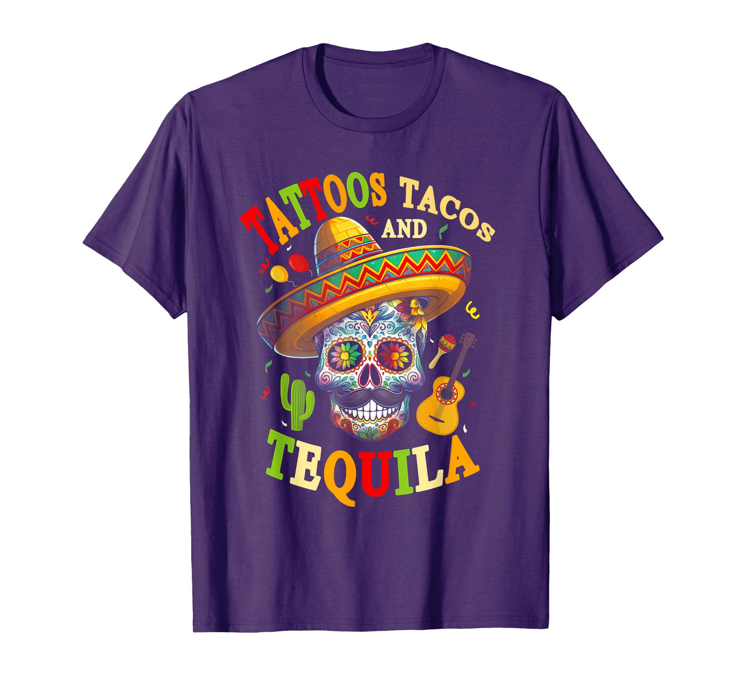 Womens Tattoos Tacos Tequila Mexican Skull Cinco De Mayo T-Shirt