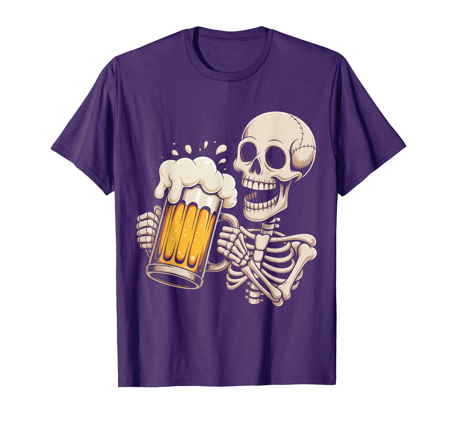 Skeleton Drinking Beer Halloween Spooky Season Mens Womens T-Shirt