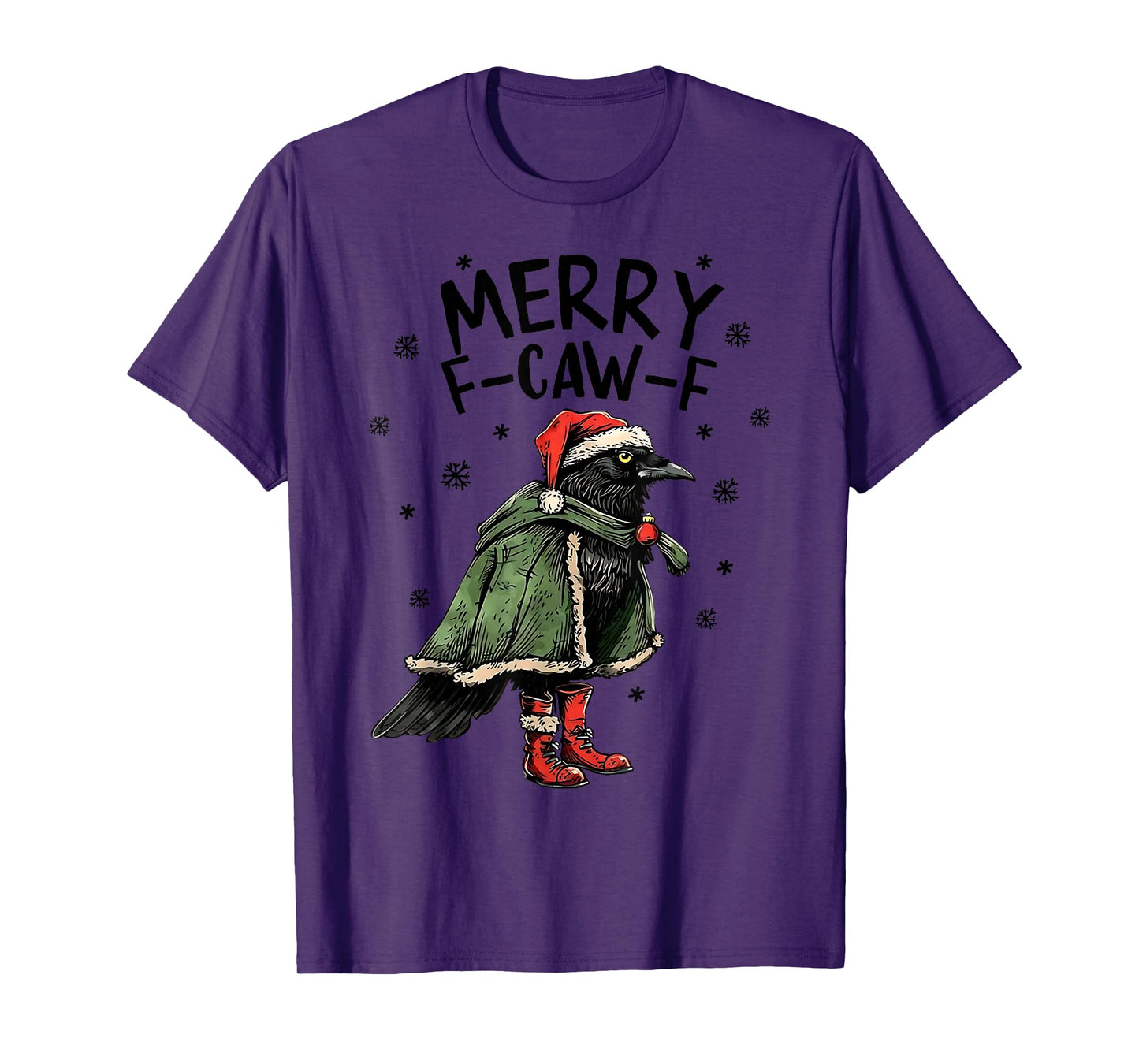 Merry F-Caw-F Funny Christmas Black Crow Merry Xmas F-Caw-F T-Shirt
