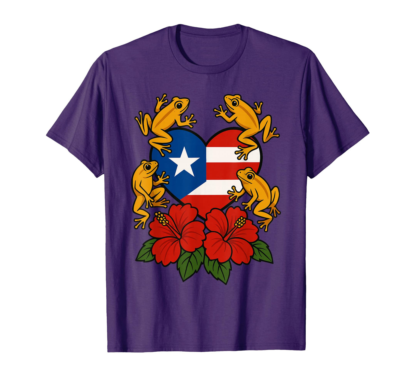 Puerto Rico Coquí Frog Flor de Maga Flowers Heart Island T-Shirt