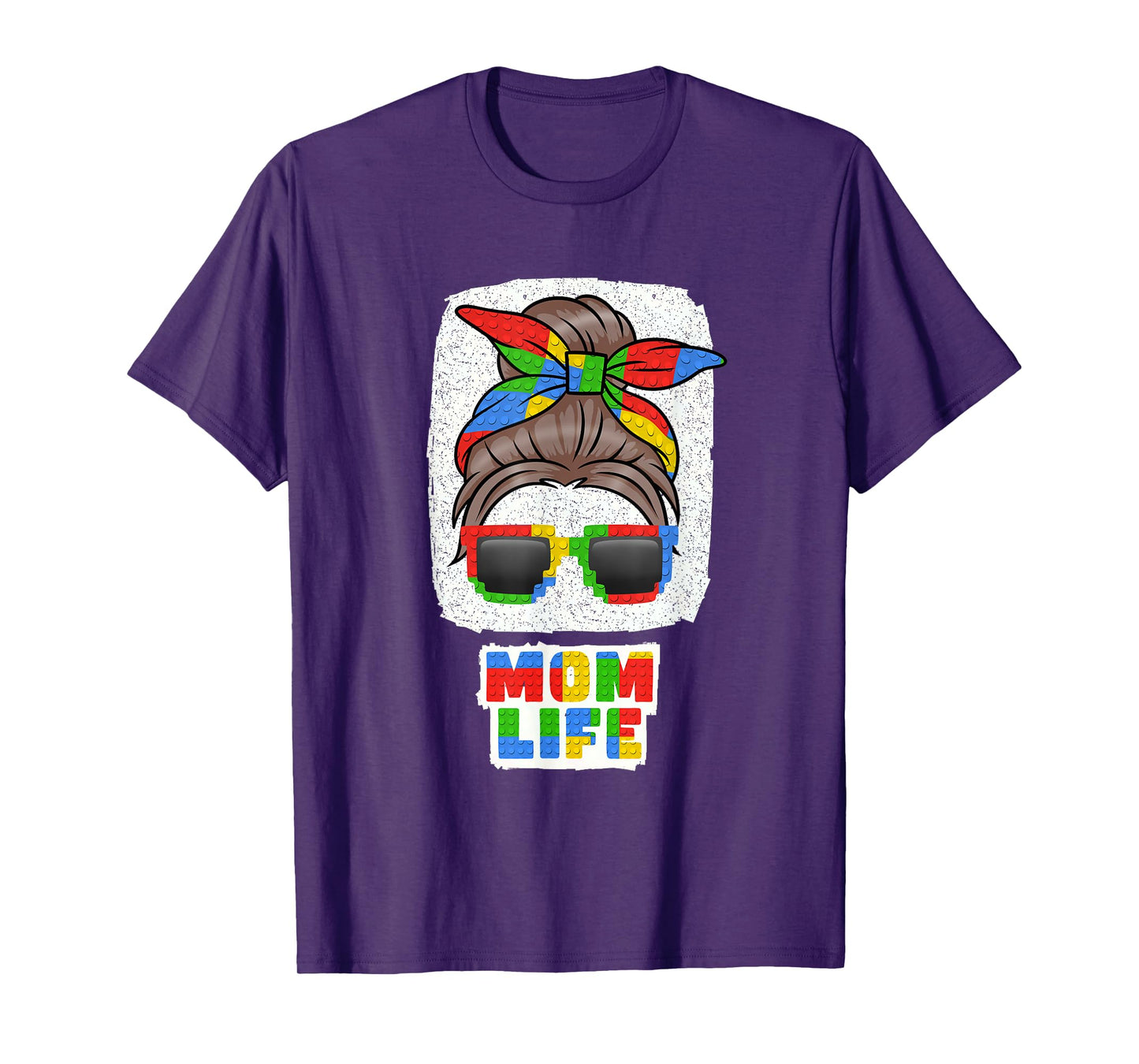 Mom Life Cute Messy Bun Master Builder Building Blocks Women T-Shirt