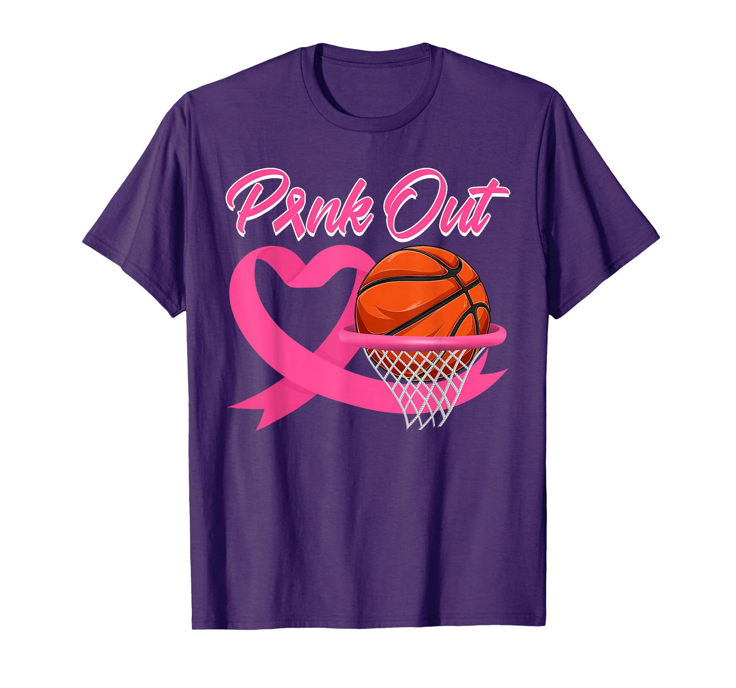 Pink Out Breast Cancer Pink Ribbon Heart & Basketball Ball T-Shirt