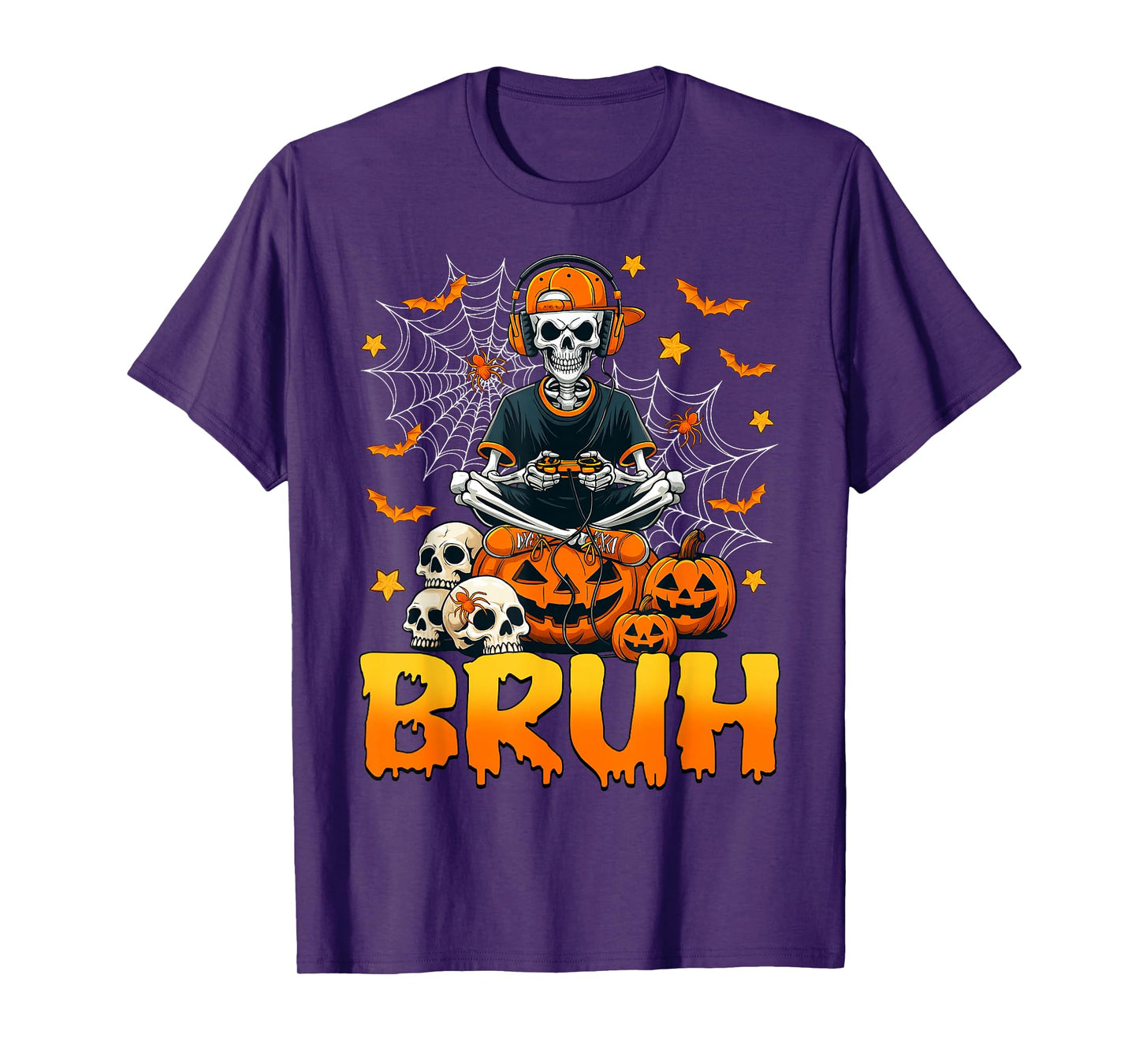 Bruh Halloween Skeleton Gamer Video Gaming Men Boys Kids T-Shirt